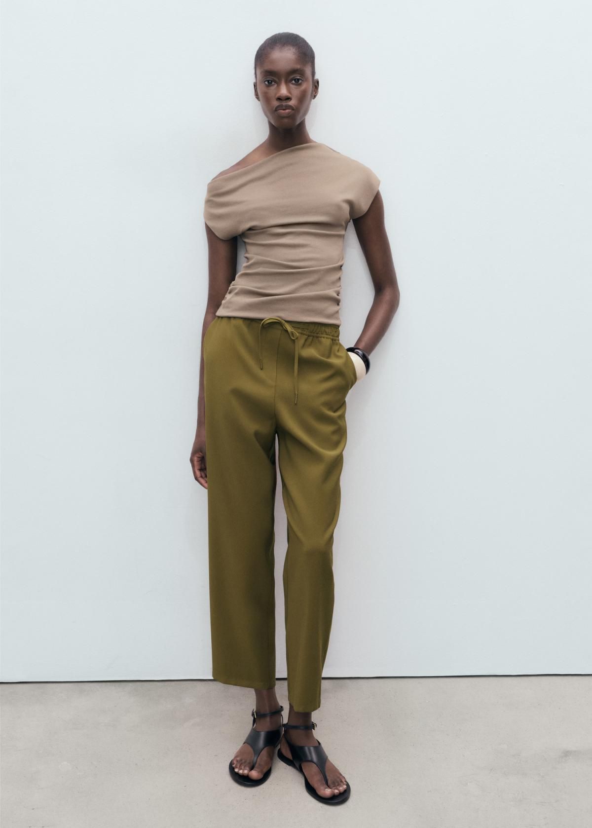 망고 플루이드 와이드 밴딩 드로스트링 팬츠 17091171 KHAKI - 상세 이미지 2