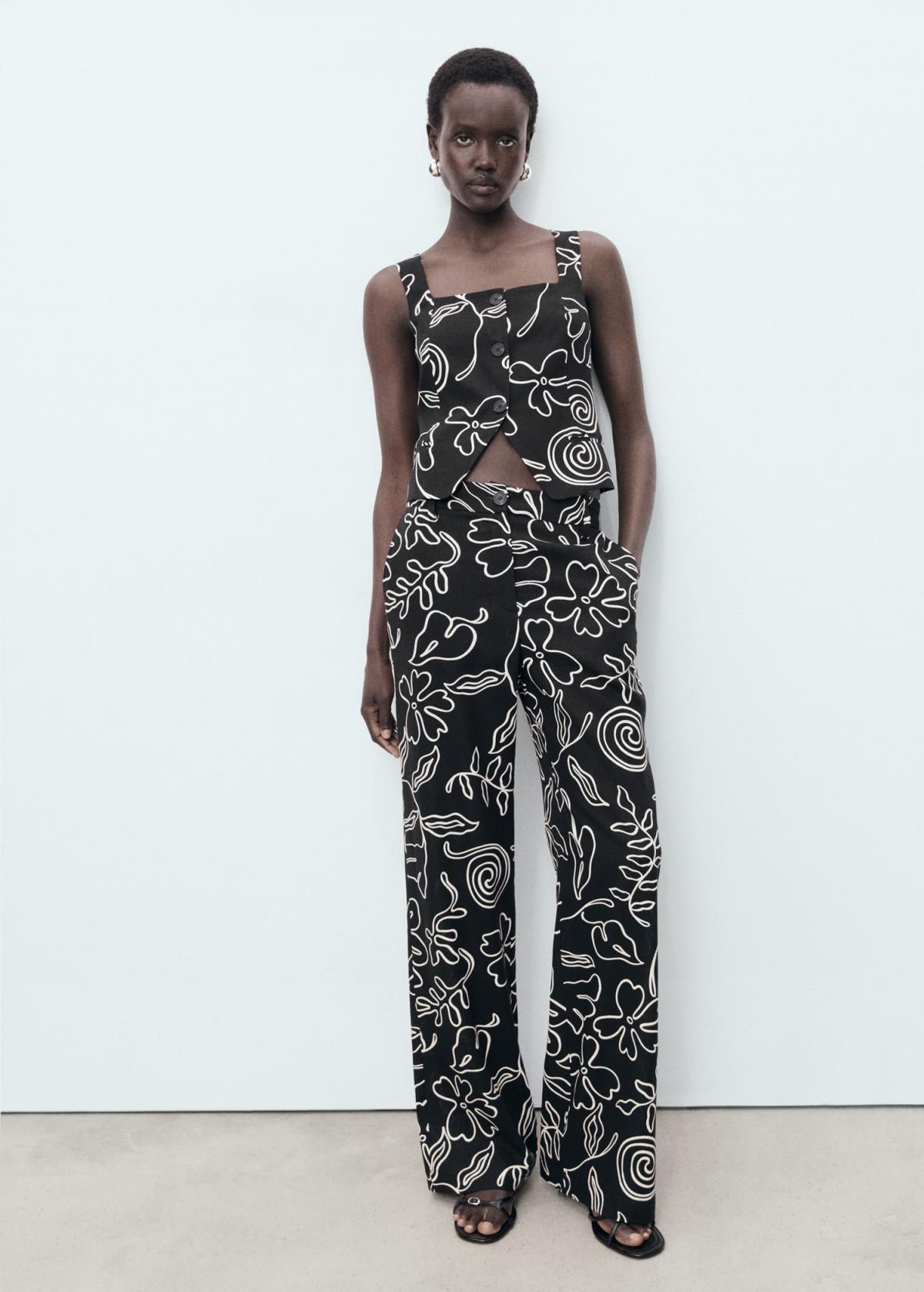 망고 플라워패턴 린넨믹스 와이드 팬츠 17021167 NEGRO - 상세 이미지 2