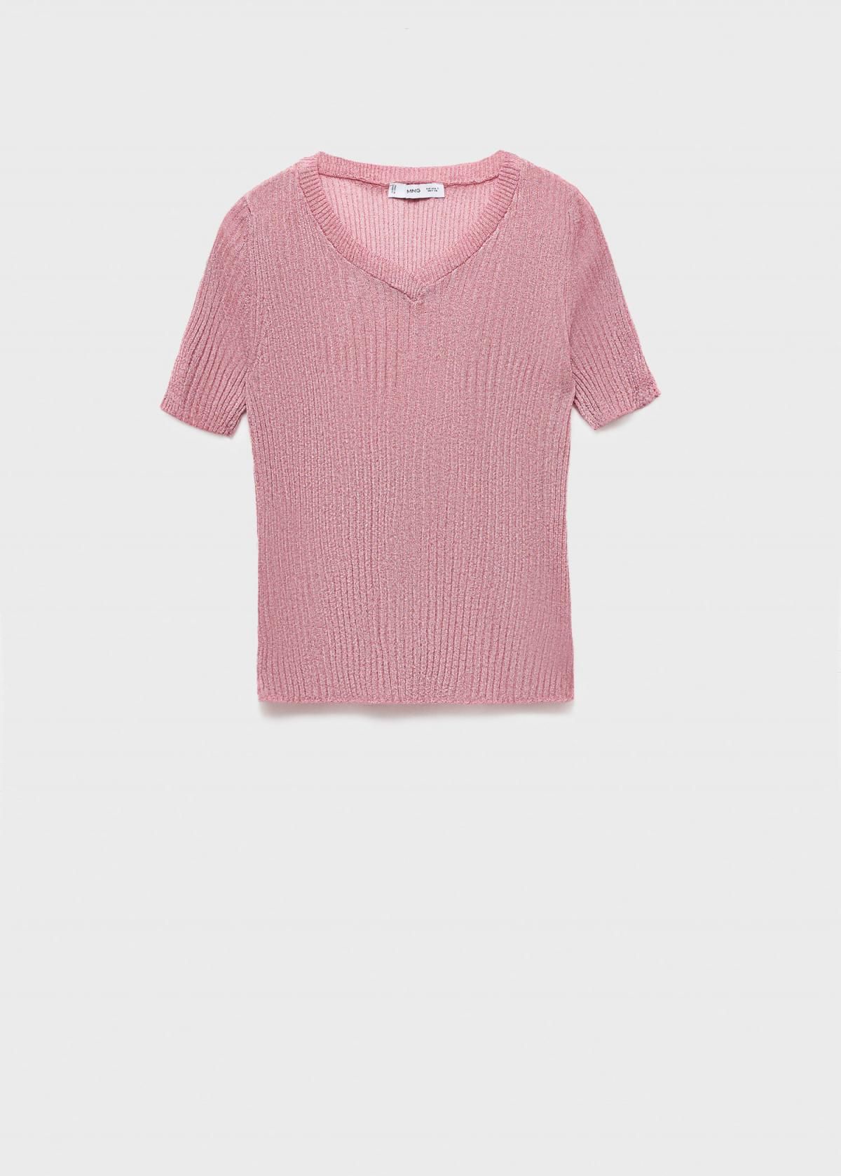 망고 루렉스 브이넥 반팔 니트 탑 페일핑크 17014146 ROSA PASTEL - 상품 이미지