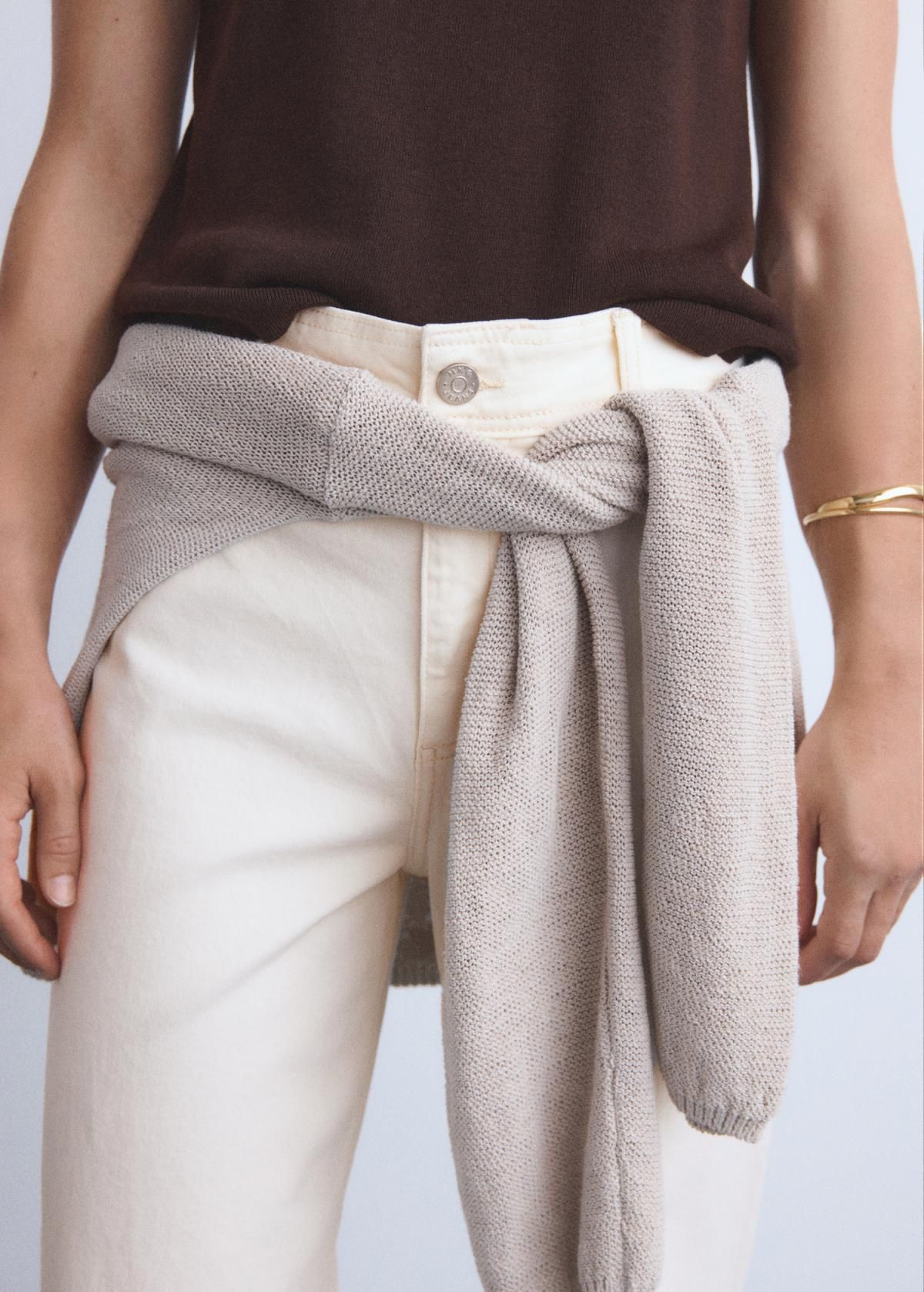 망고 하이웨이스트 와이드핏 코튼 데님 팬츠 17021187 BLANCO ROTO - 상세 이미지 4