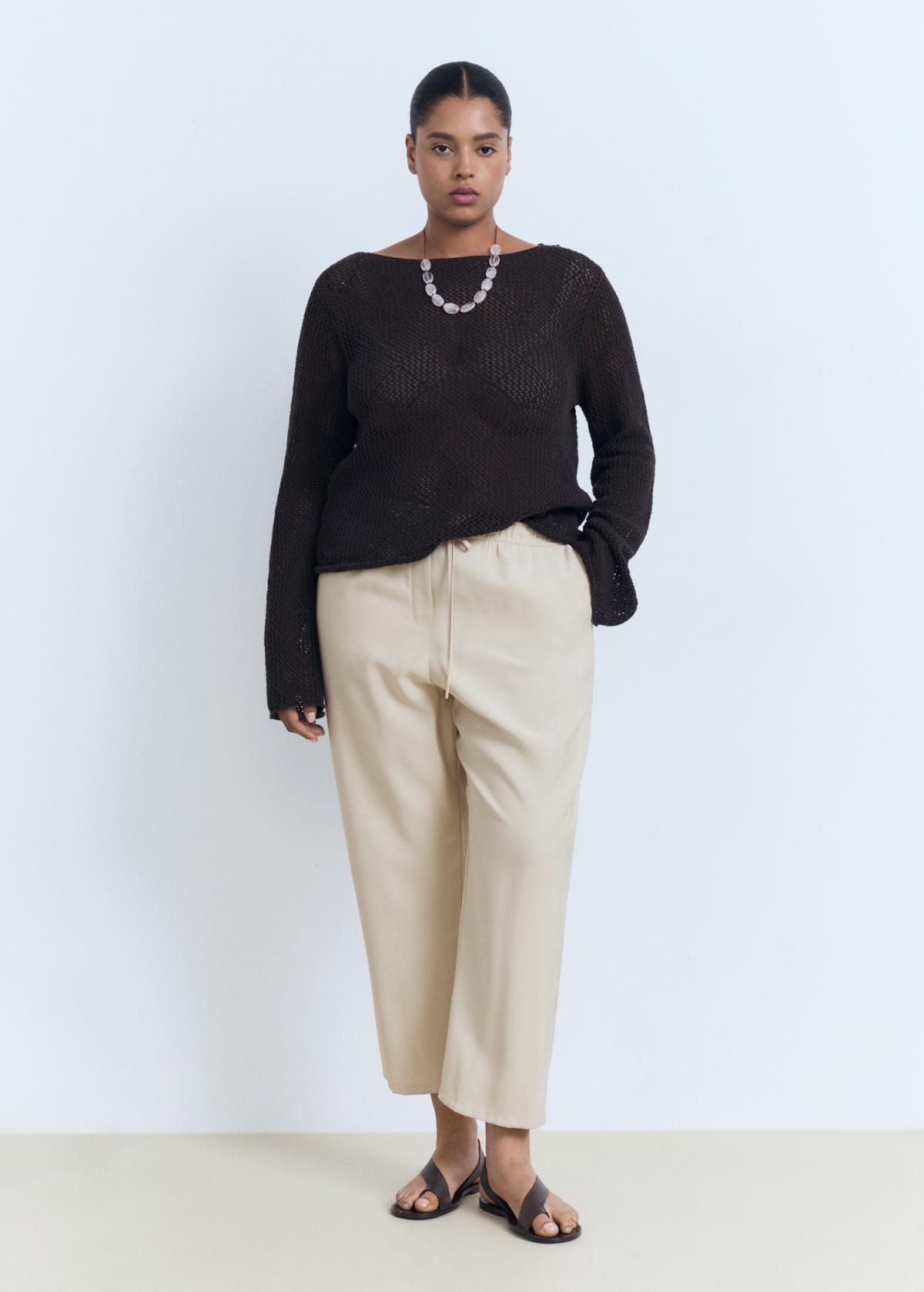 망고 플루이드 와이드 밴딩 슬랙스 팬츠 17091171 BEIGE - 상세 이미지 5