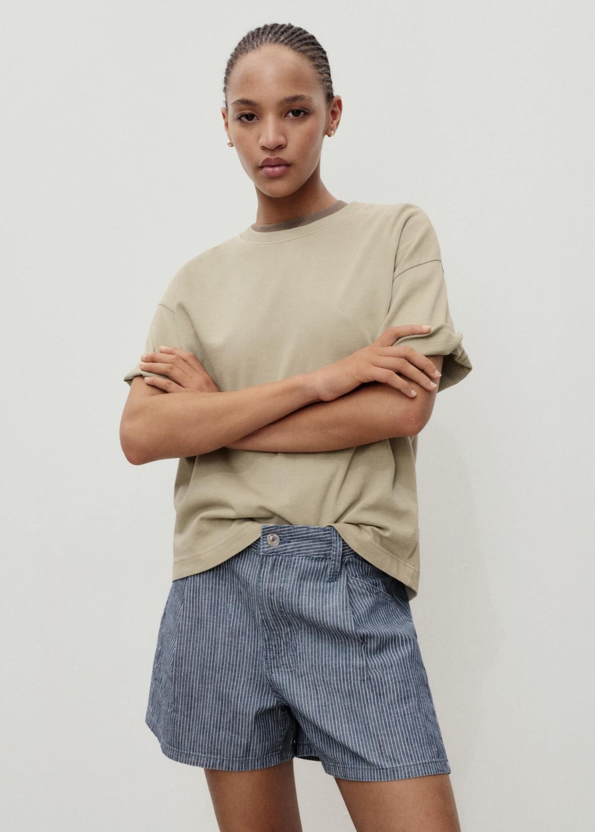 망고 데님 스트라이프 핀턱 쇼츠 17062901 AZUL - 상세 이미지 5