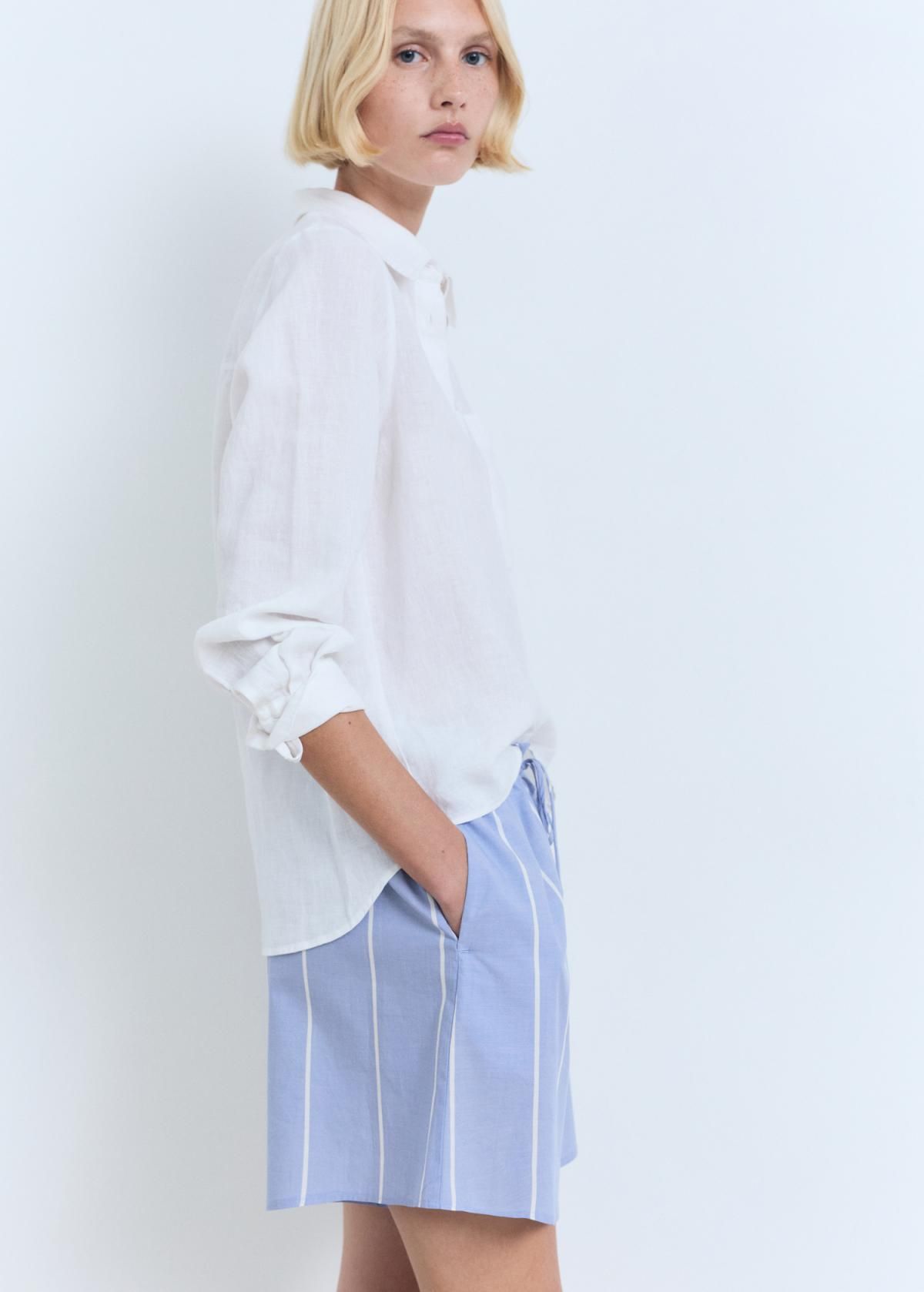 망고 스트라이프 코튼 반바지 17061152 AZUL - 상세 이미지 5