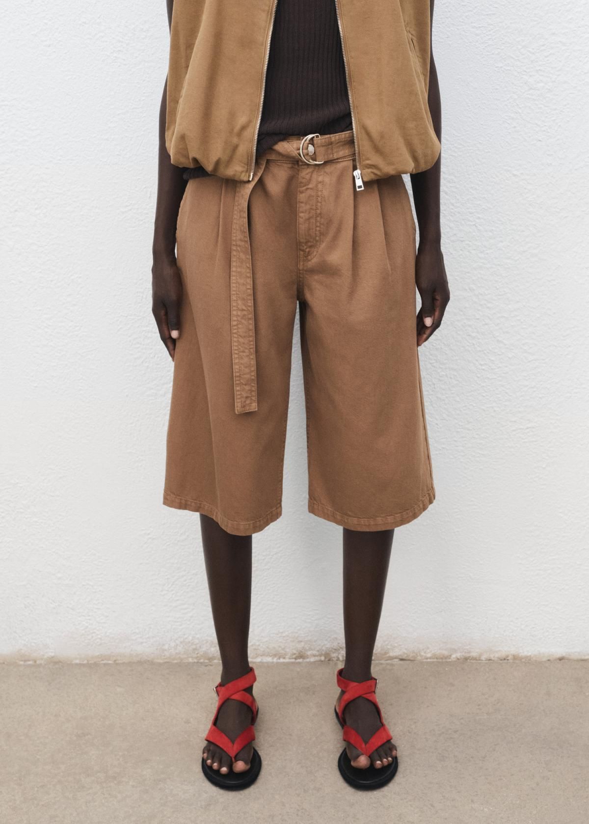 망고 데님 버뮤다 벨트 하이엔드 와이드핏 반바지 17064101 MARRON - 상세 이미지 2