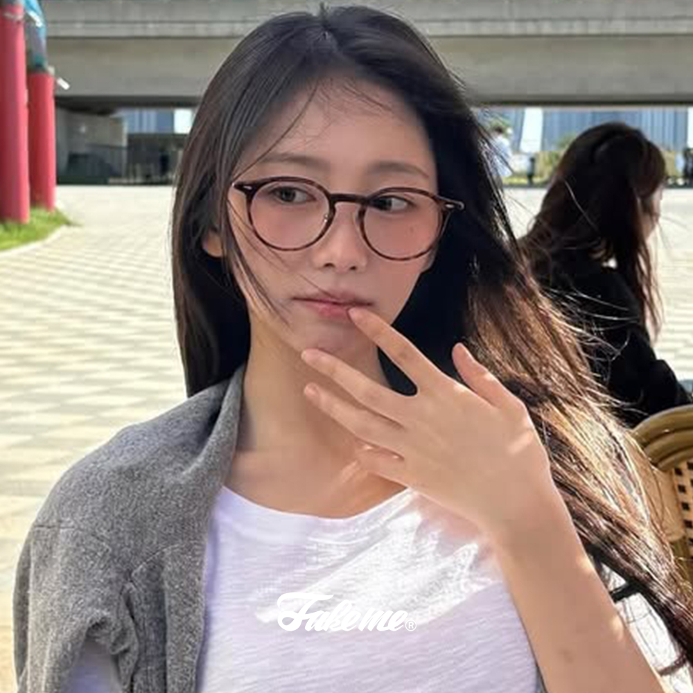페이크미 안경 브로디 DEM 레오파드 코받침 있는 얇은 라운드 뿔테 데일리 패션 - 상세 이미지 2