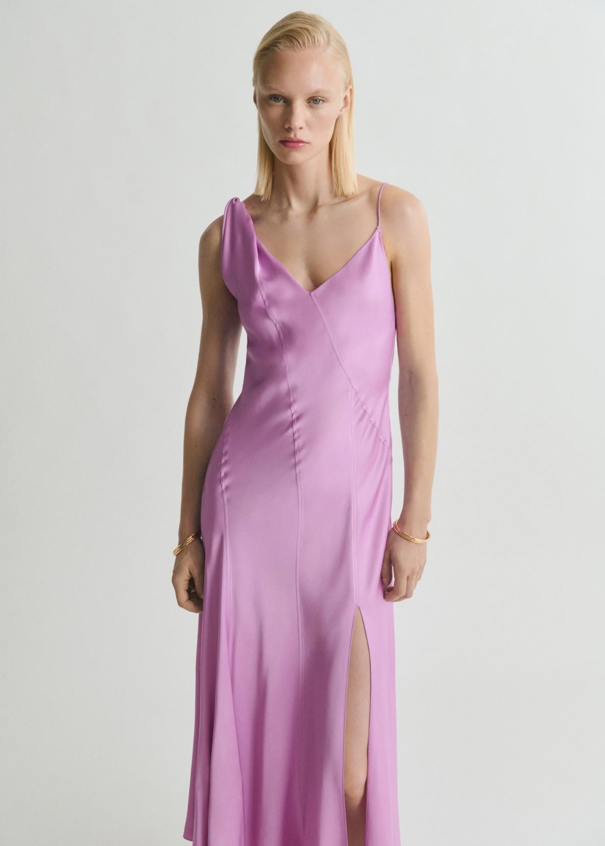 망고 새틴 비대칭 롱 원피스 87009093 MORADO CLARO/PASTEL - 상세 이미지 2