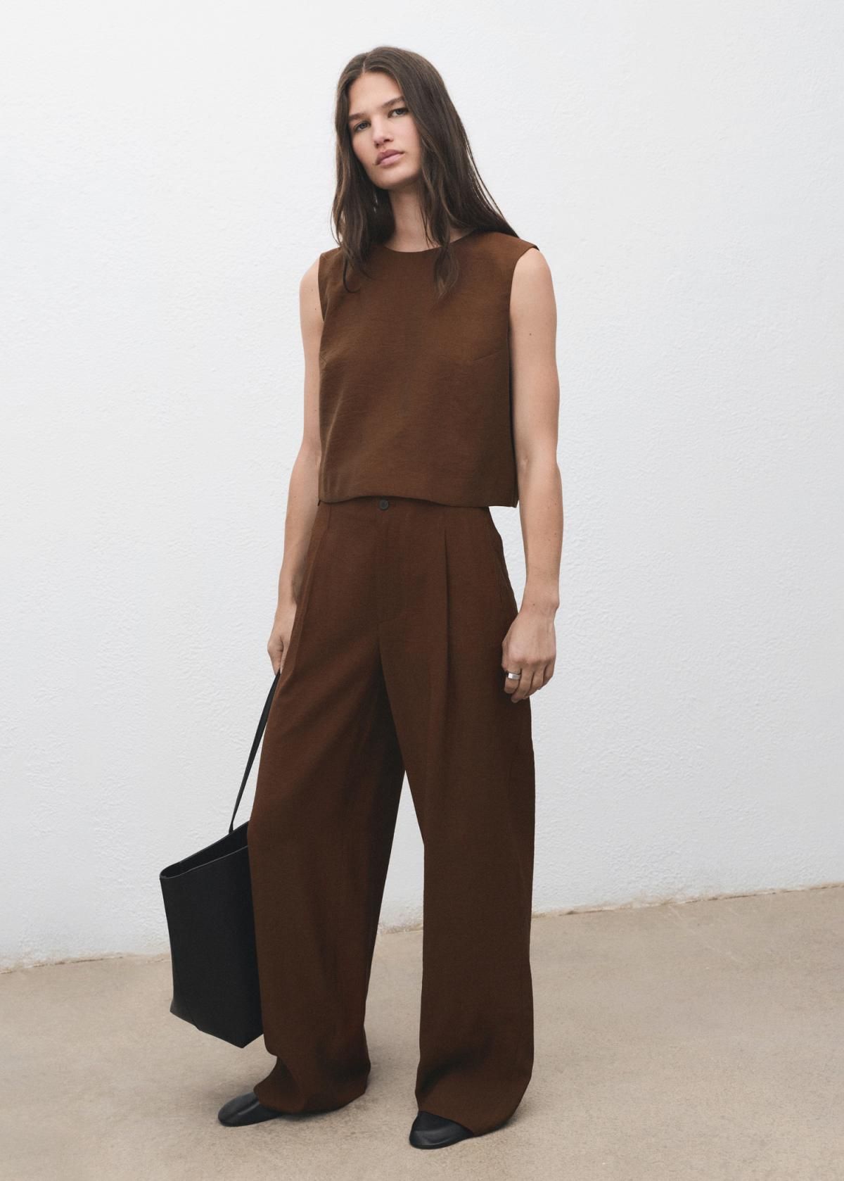 망고 테일러드 핀턱 스트레이트 슬랙스 팬츠 브라운 17074142 MARRON - 상세 이미지 2