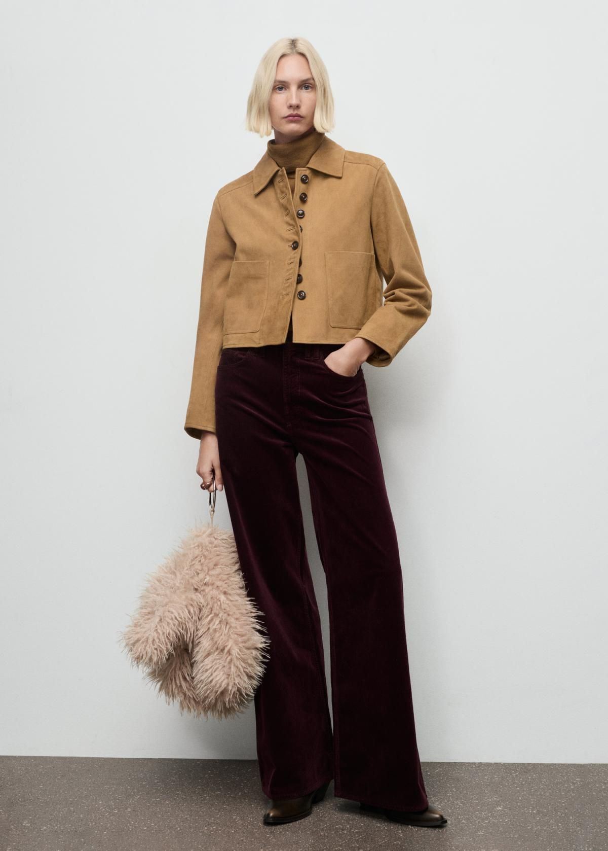 망고 코듀로이 하이웨이스트 와이드 팬츠 17097779 VINO - 상세 이미지 2