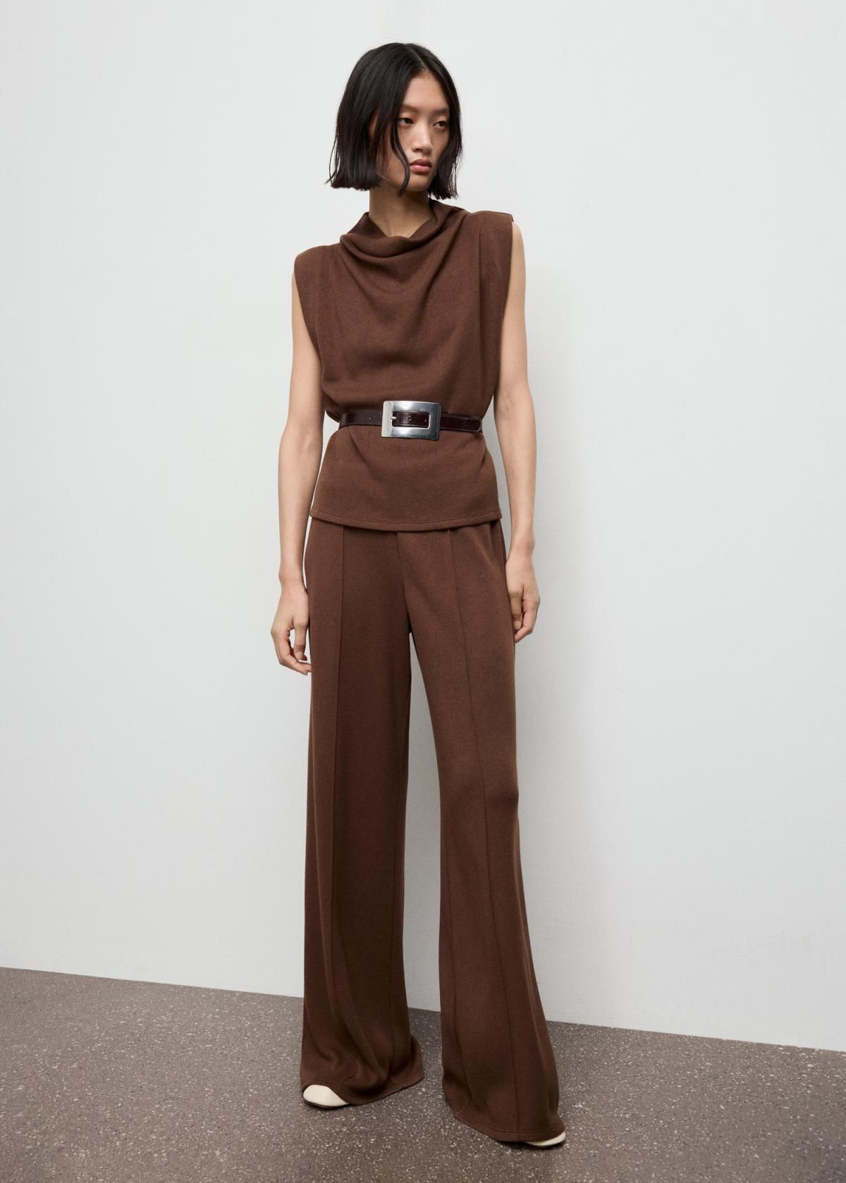 망고 브라운 와이드핏 스트레이트 슬랙스 팬츠 17027803 MARRON - 상세 이미지 2