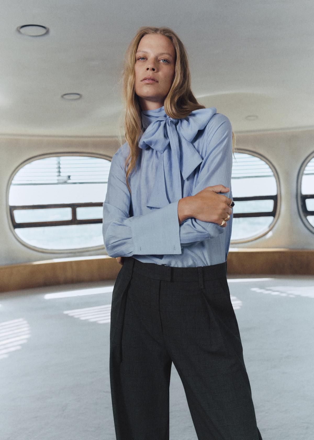 망고 클래식 체크 와이드 테크니컬 슬랙스 팬츠 17097802 GRIS - 상세 이미지 3