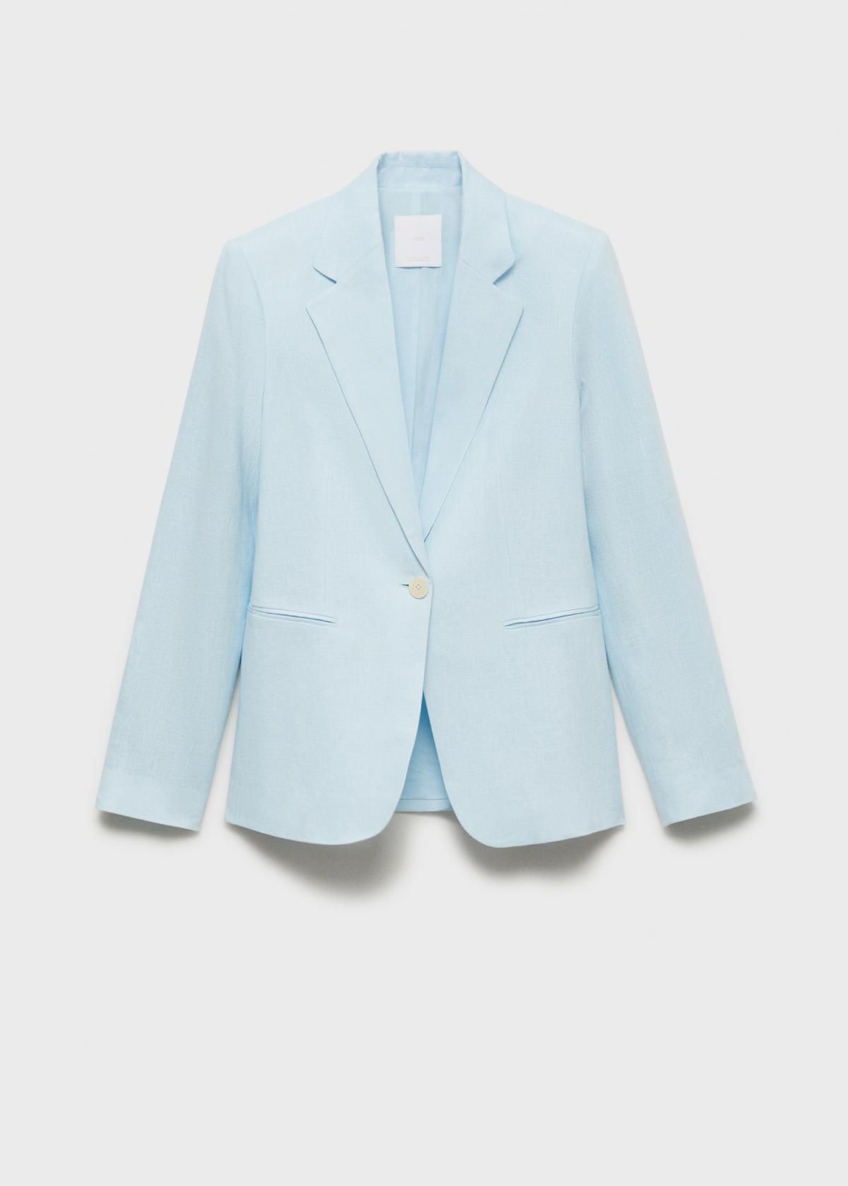 망고 린넨 테일러드 재킷 라이트블루 싱글버튼 87077162 AZUL CELESTE - 상품 이미지