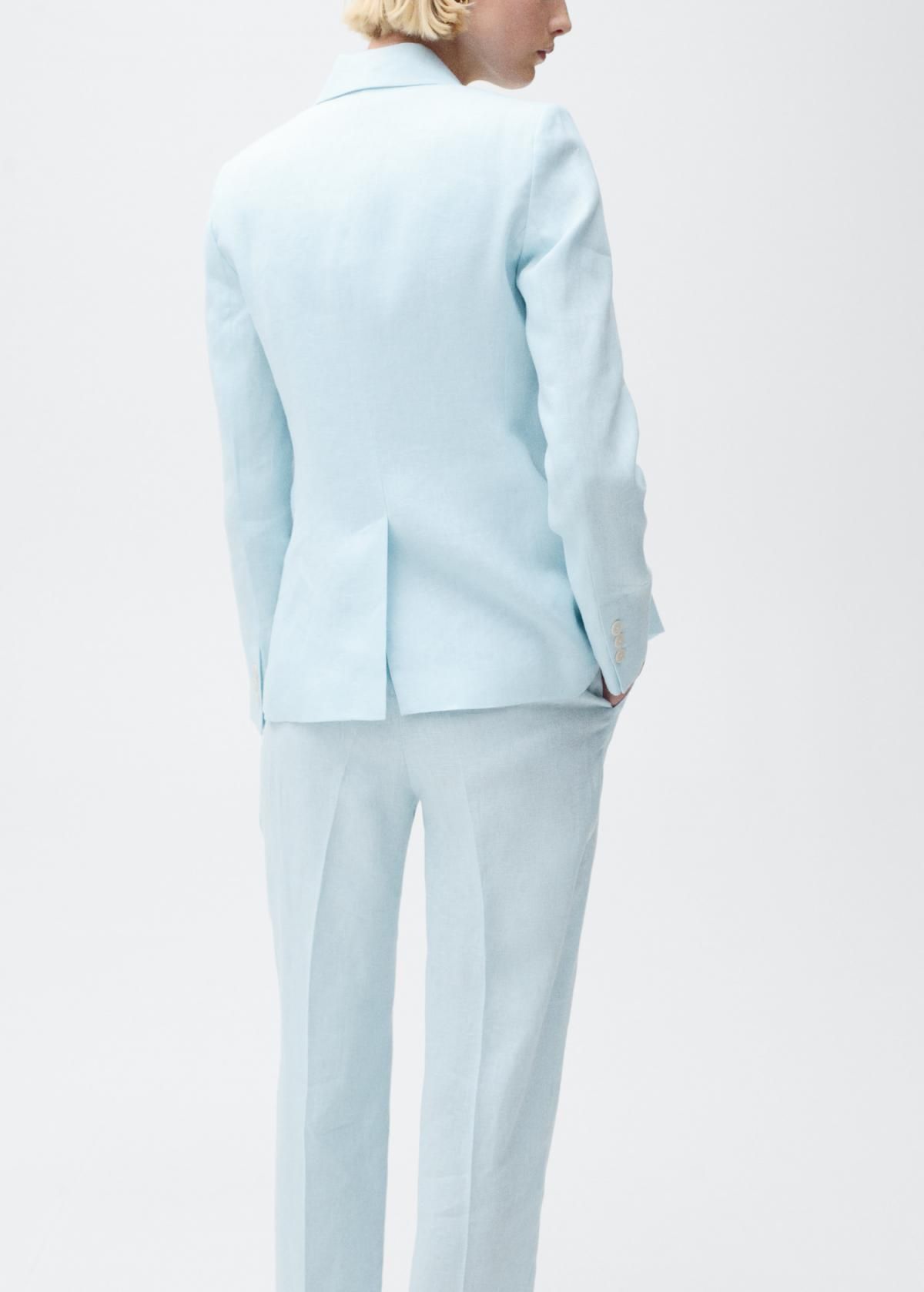 망고 린넨 테일러드 재킷 라이트블루 싱글버튼 87077162 AZUL CELESTE - 상세 이미지 4