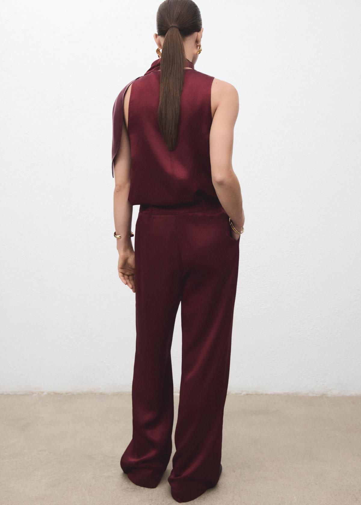 망고 버건디 새틴 와이드 팬츠 17087806 ROJO ANARANJADO - 상세 이미지 3