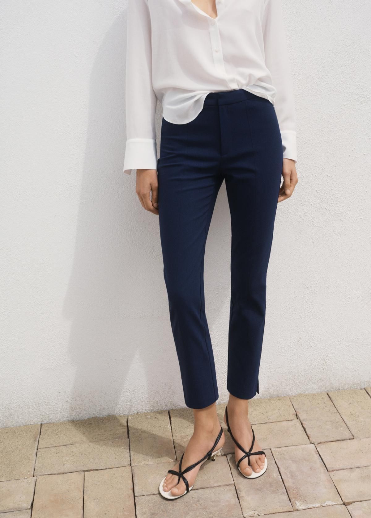 망고 오피스 하이웨이스트 스키니 크롭 슬랙스 팬츠 17041176 AZUL MARINO - 상품 이미지