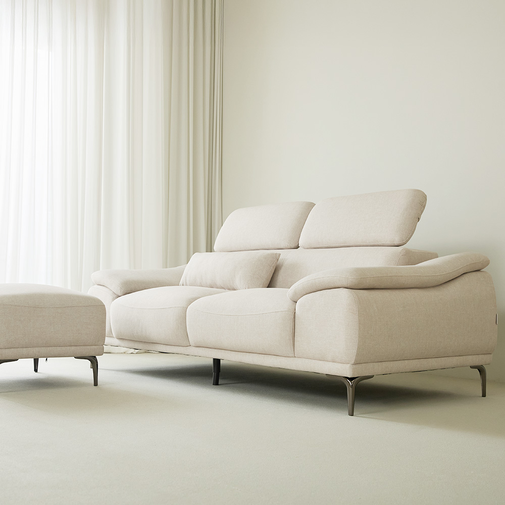 (N포인트+스툴Event)에이든 하이브리드 아쿠아텍스 패브릭 소파 스툴포함, 아이보리, 3인용