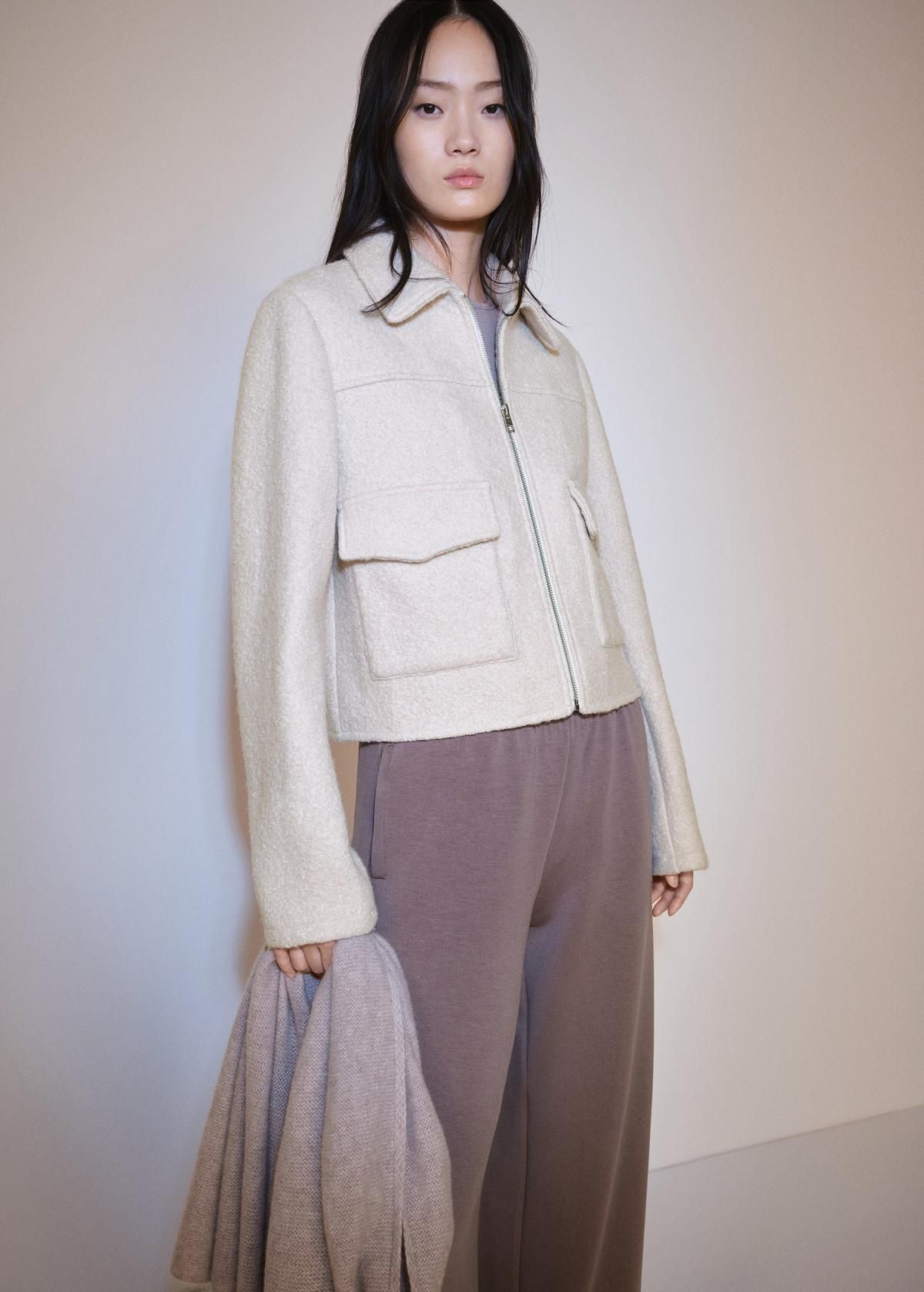 망고 크롭 울믹스 베이직 포켓 집업 재킷 17187678 BEIGE - 상세 이미지 2