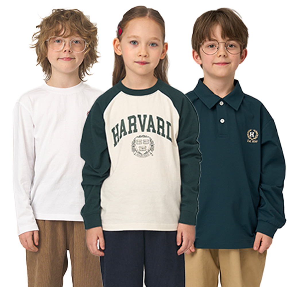 하버드키즈 가을 초겨울 특가 티셔츠 긴팔티 카라 레이어드 주니어 - 상품 이미지
