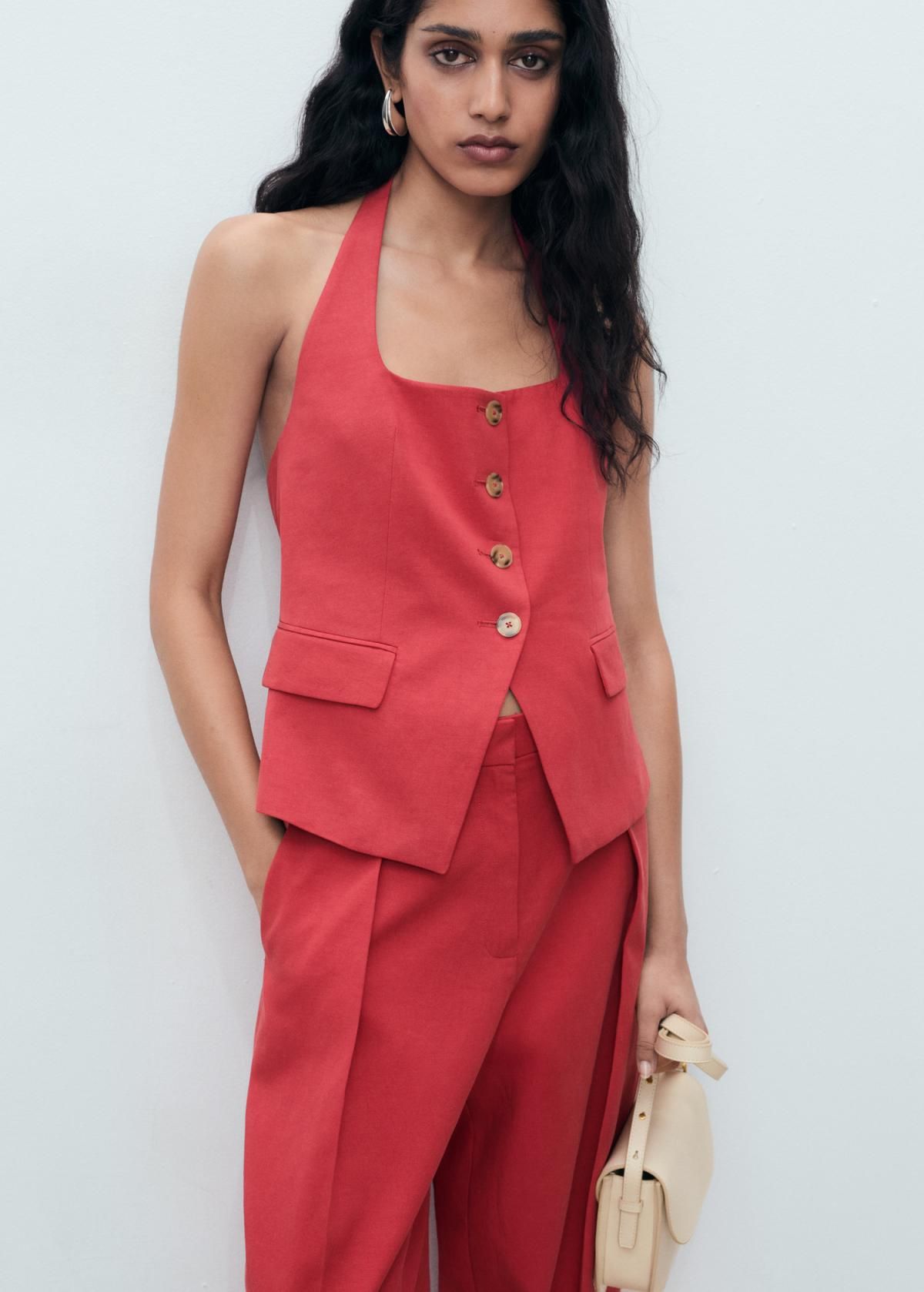 망고 레드 린넨 블렌드 테일러드 벌룬 슬랙스 팬츠 17031206 CEREZA - 상세 이미지 4