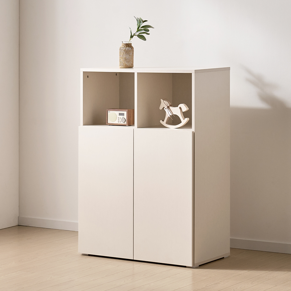 [기본형] 조아 수납장 모듈 다용도 거실 베란다 (더 높은/1단 오픈형 800), 3단, 크림화이트