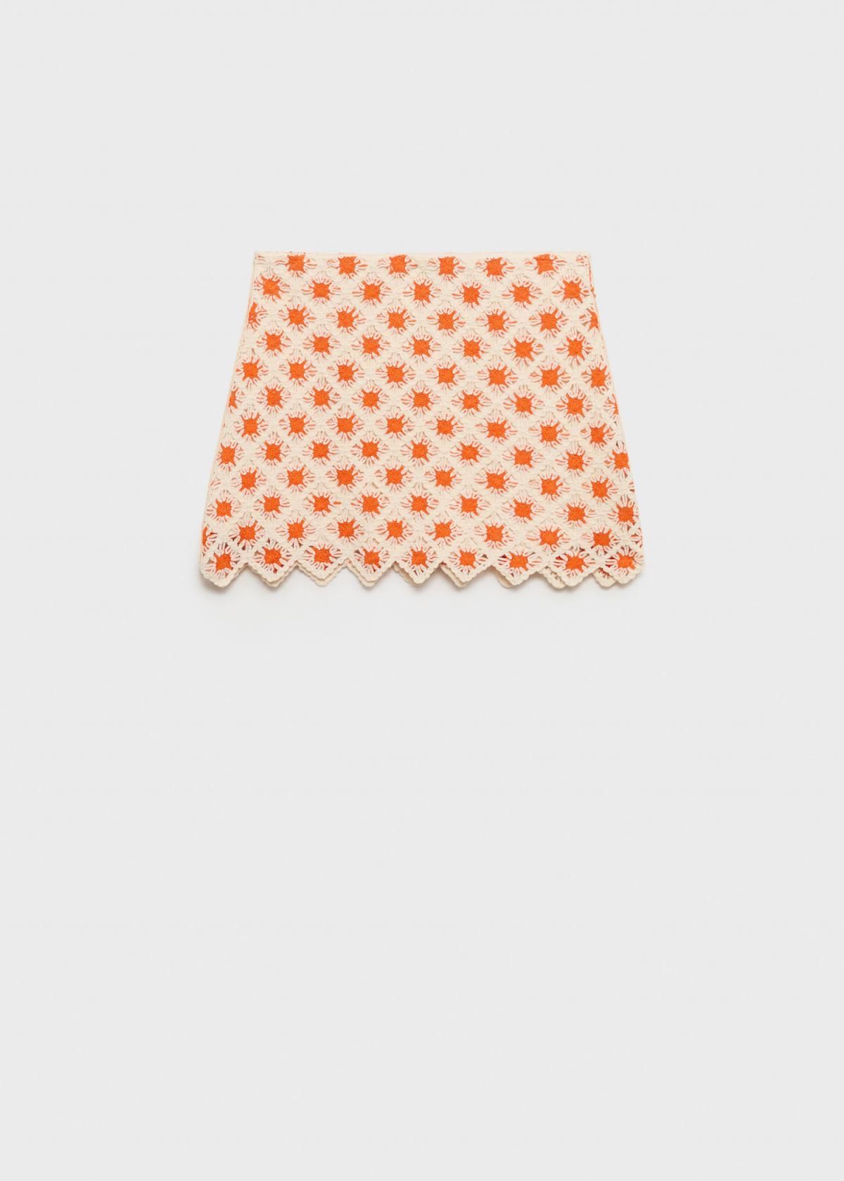 망고 크로셰 코튼 미니 스커트 플라워 패턴 17051237 NARANJA - 상품 이미지