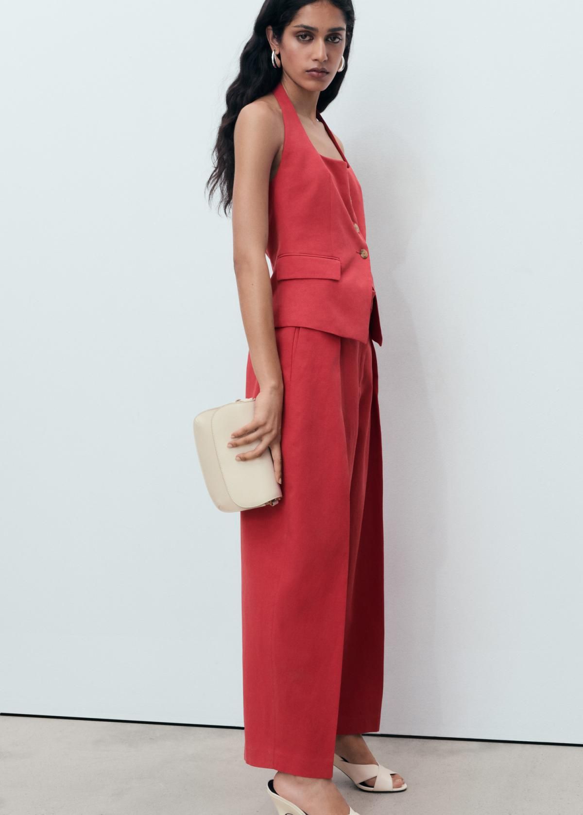 망고 레드 린넨 블렌드 테일러드 벌룬 슬랙스 팬츠 17031206 CEREZA - 상세 이미지 5