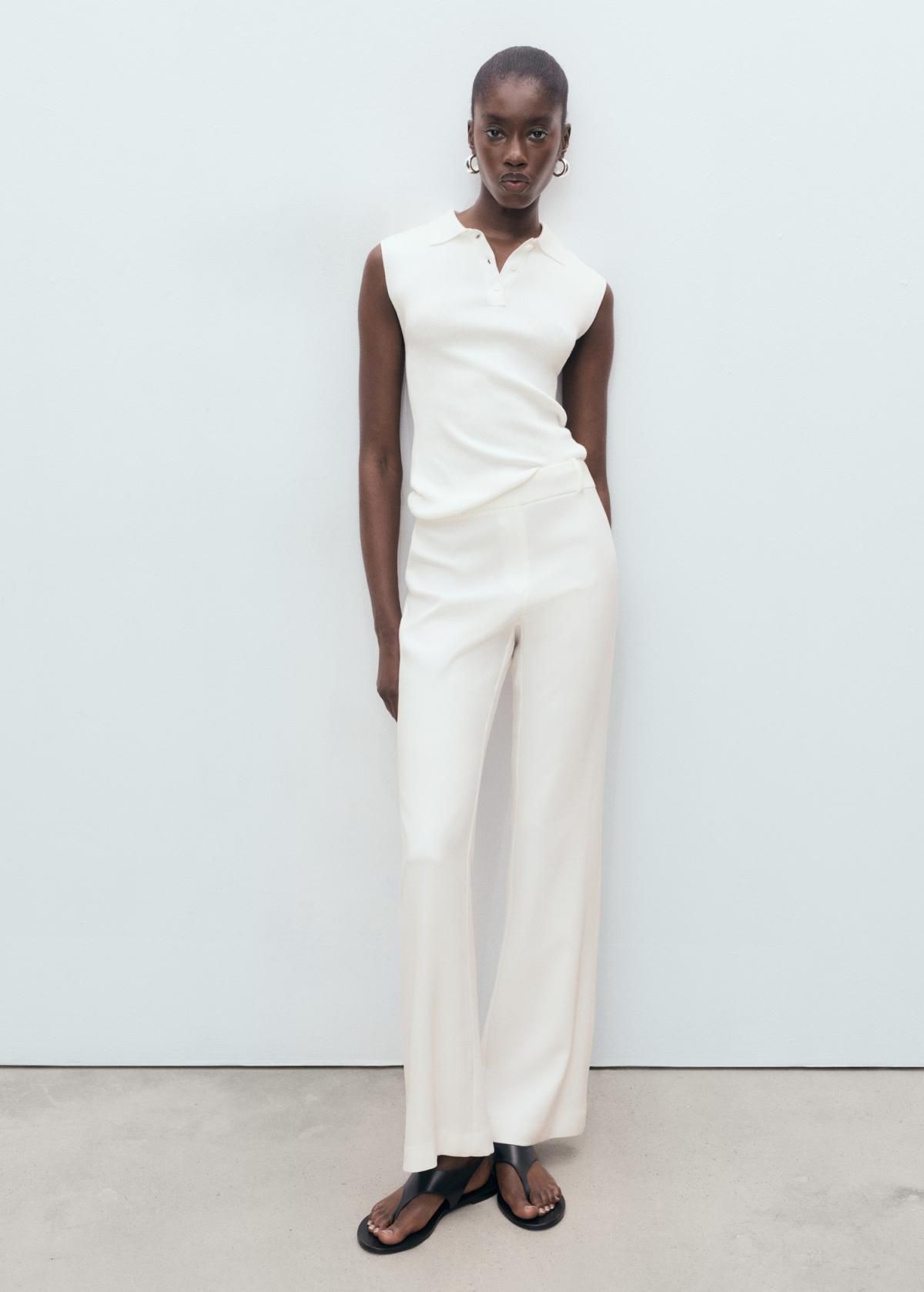 망고 미니멀 스트레이트핏 롱 슬랙스 팬츠 아이보리 17074090 BLANCO - 상세 이미지 2