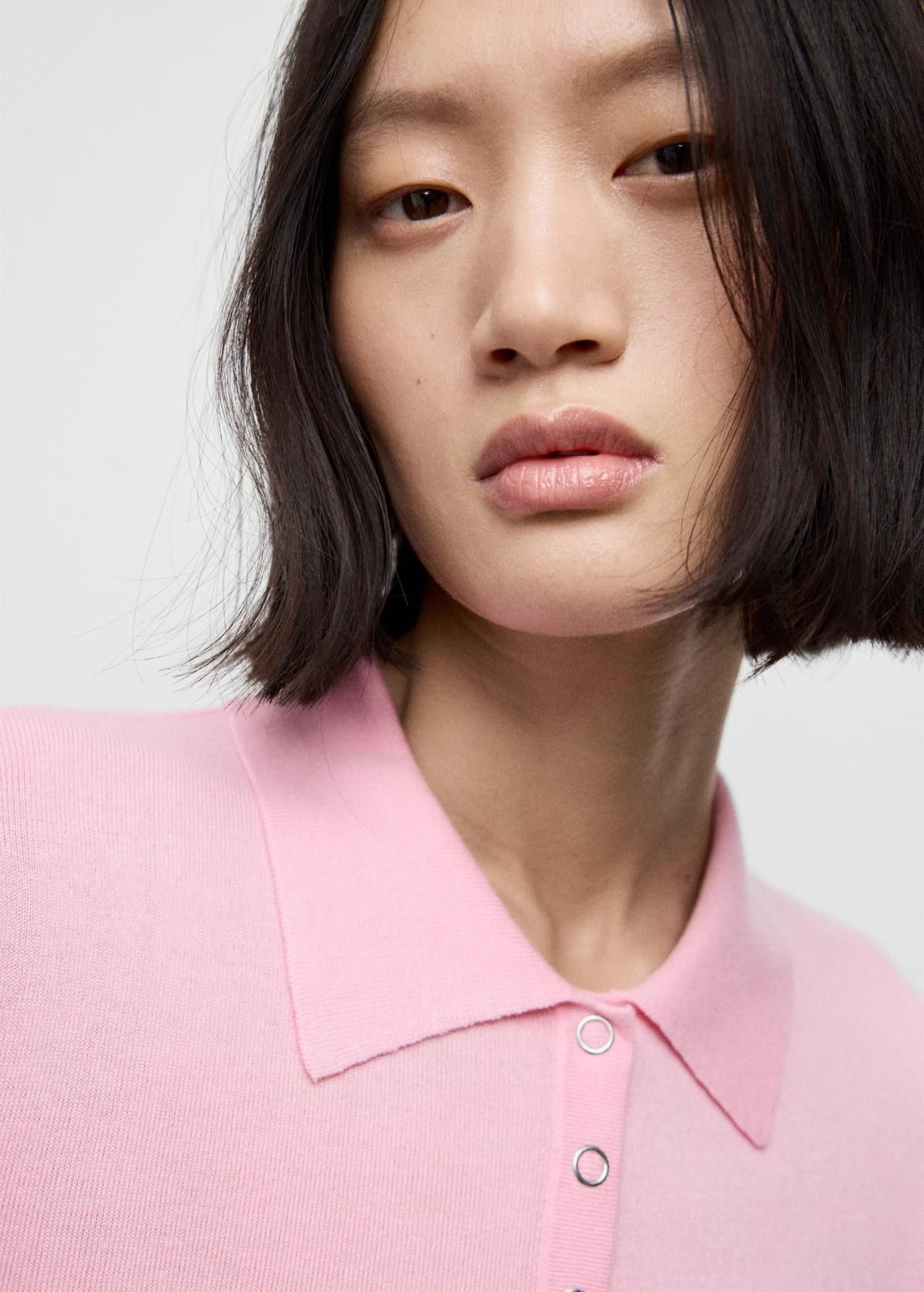 망고 미니멀 소프트 핑크 폴로카라 긴팔 티셔츠 17007800 ROSA - 상세 이미지 5