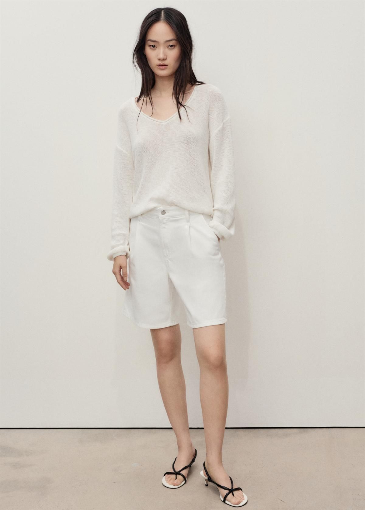 망고 화이트 데님 미디움웨이스트 핀턱 반바지 17051189 BLANCO ROTO - 상세 이미지 3