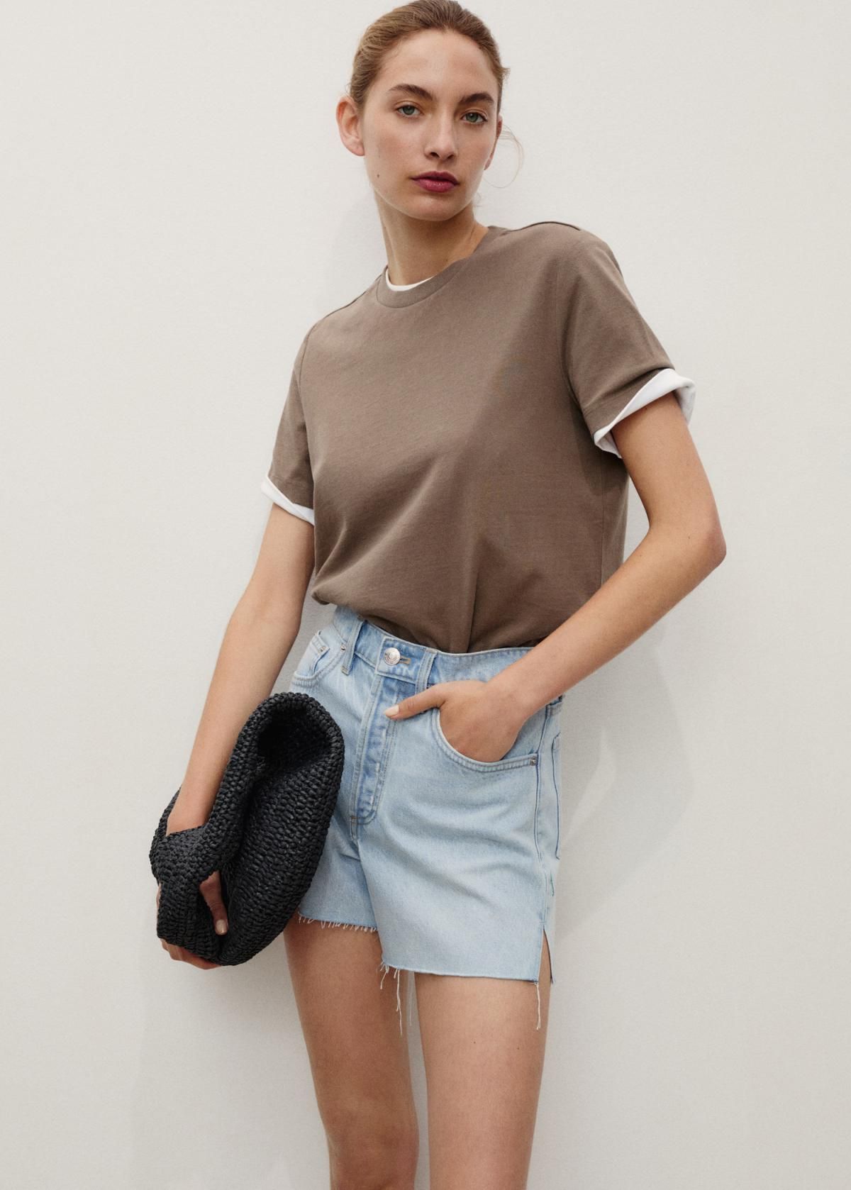 망고 라이트데님 컷오프 미드웨이스트 데님 숏팬츠 17061515 AZUL CLARO - 상세 이미지 5