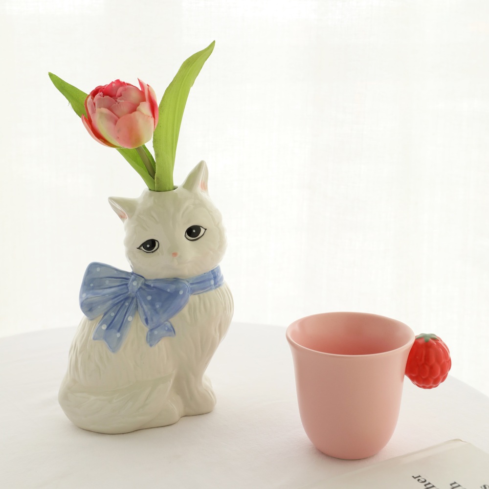 귀여운 고양이 화병 꽃병 인테리어 감성 실린더 원통 대형 유리 미니 오브제 장식 카페 - 상세 이미지 2