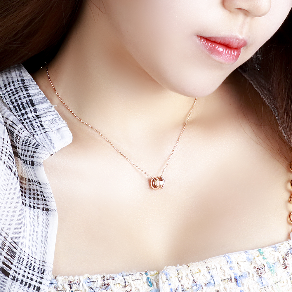 14K 18K 원통 목걸이 큐빅 다이아 커팅 링 두줄 펜던트 금 분리형 투라인 이미지 7