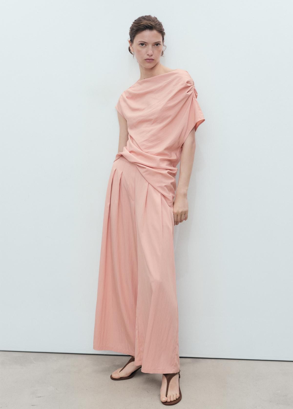 망고 페미닌 크롭 팔라조 와이드 팬츠 핀턱 밴딩 17091152 ROSA - 상세 이미지 2