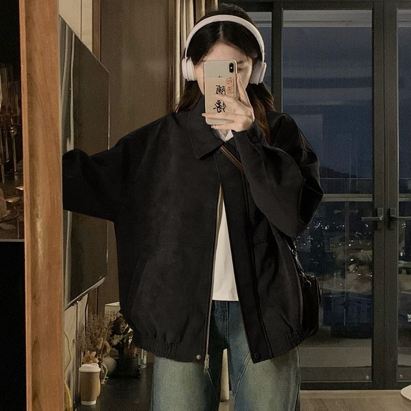 여성 루즈핏 오버핏 탄탄 카라넥 집업 간절기 아방핏 시보리 점퍼 베이직 캐주얼 자켓 아우터 봄 가을 - 상세 이미지 3