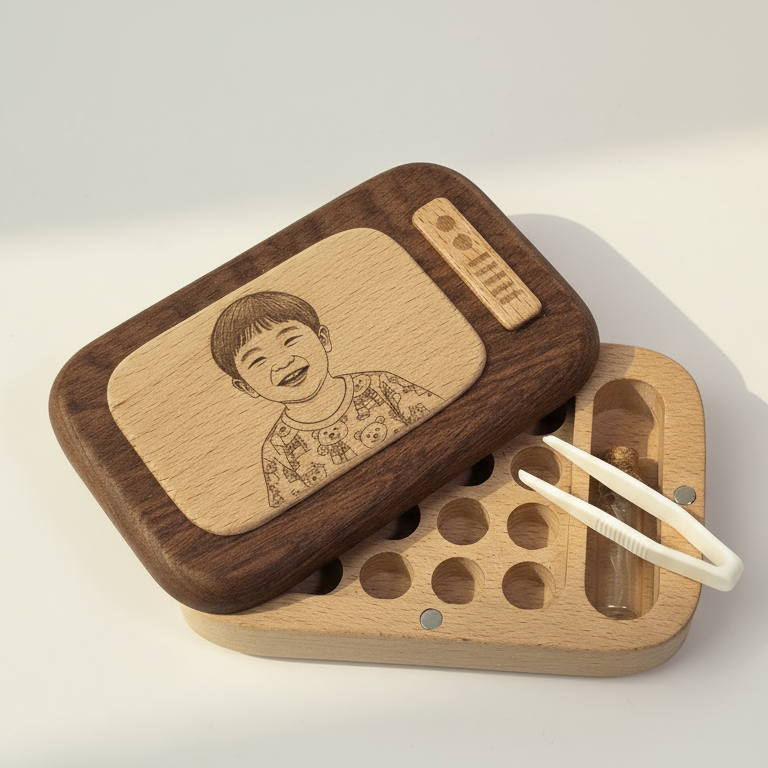 레트로 원목 유치 보관함 아기 이빨 요정 첫니 젖니 치아 보관 케이스 단품 텔레비전 - 상세 이미지 2