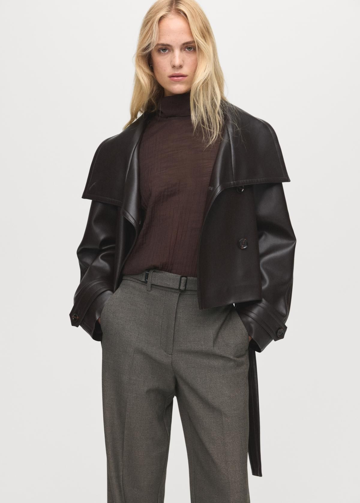 망고 테일러드 벨트 와이드 슬랙스 팬츠 17097788 MARRON - 상세 이미지 4