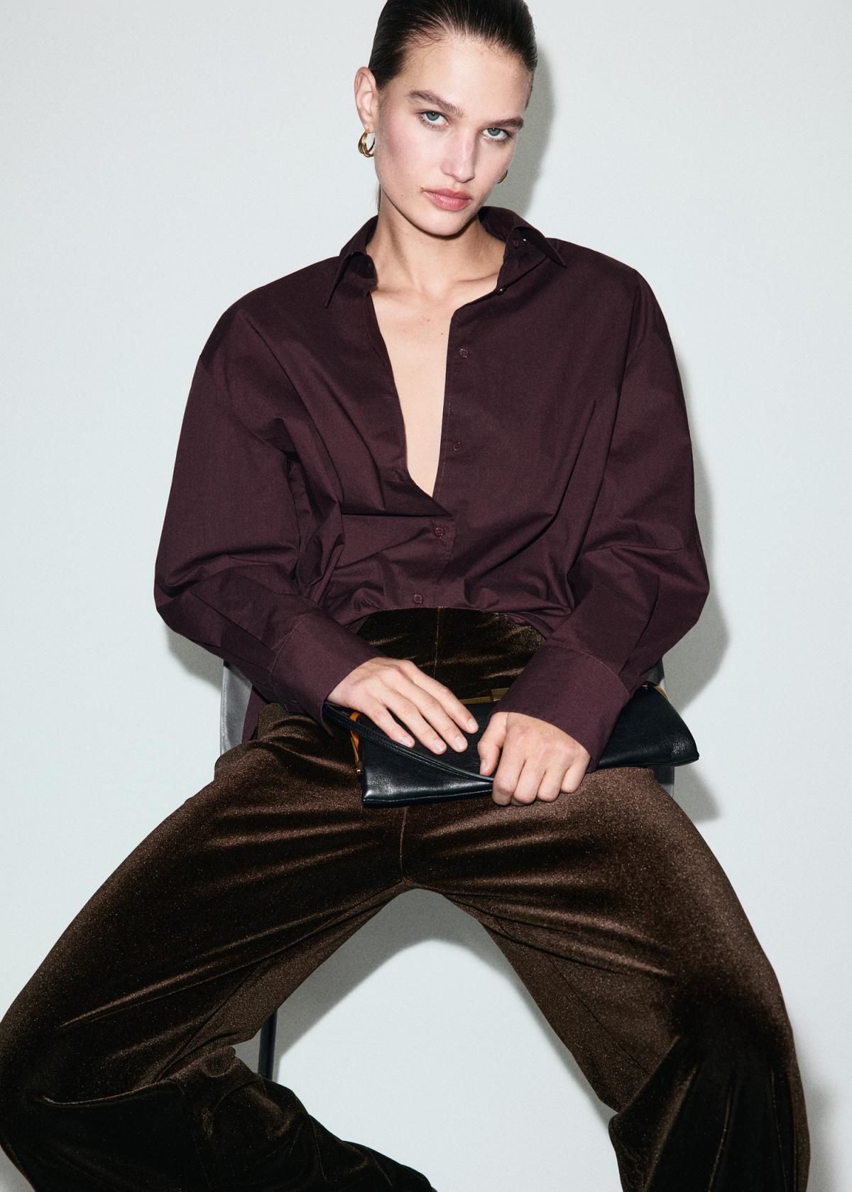 망고 파티 벨벳 와이드 팬츠 17067806 MARRON - 상세 이미지 4