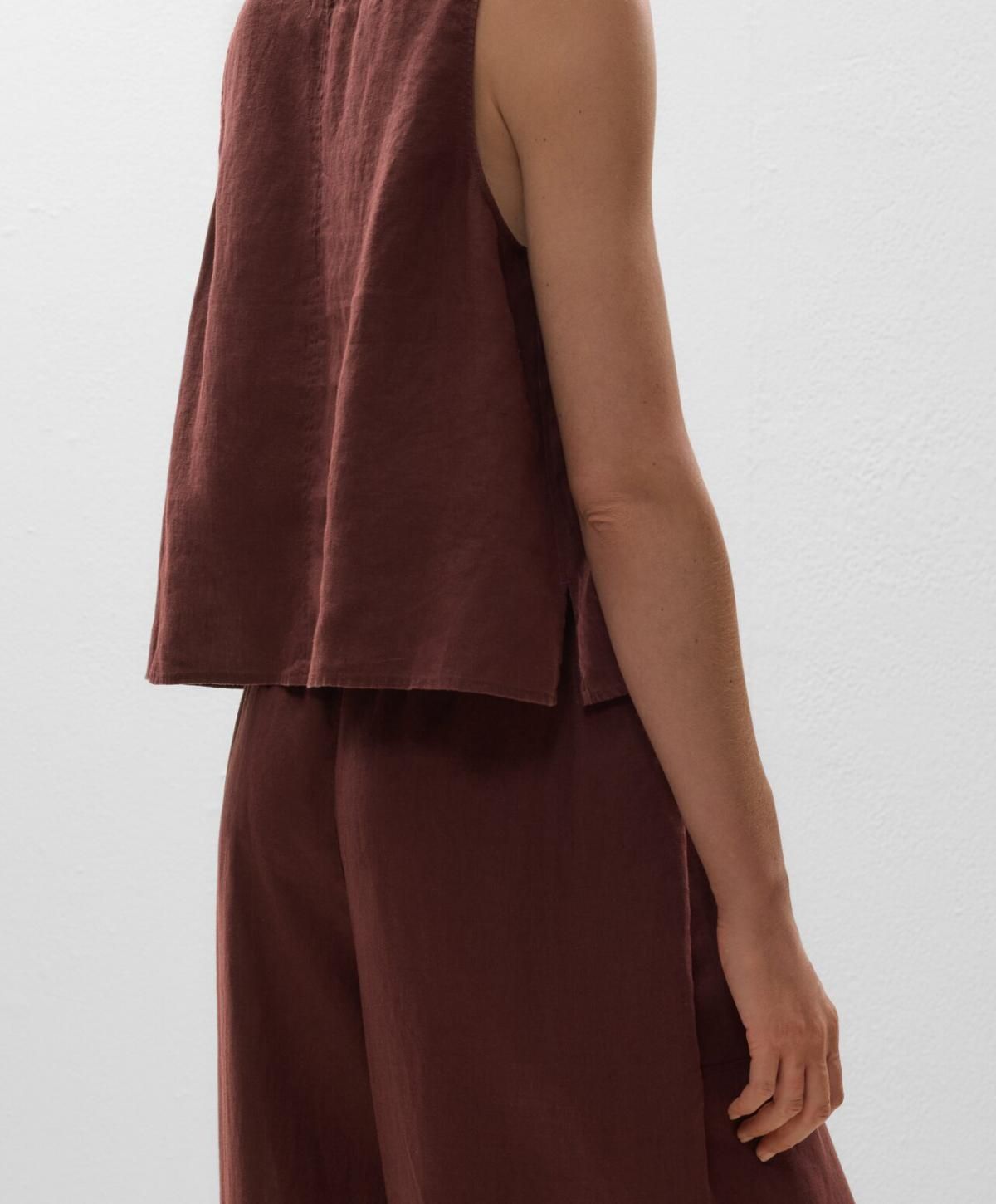 오이쇼 내추럴 린넨 브이넥 민소매 탑 3433/850 CHOCOLATE - 상세 이미지 5