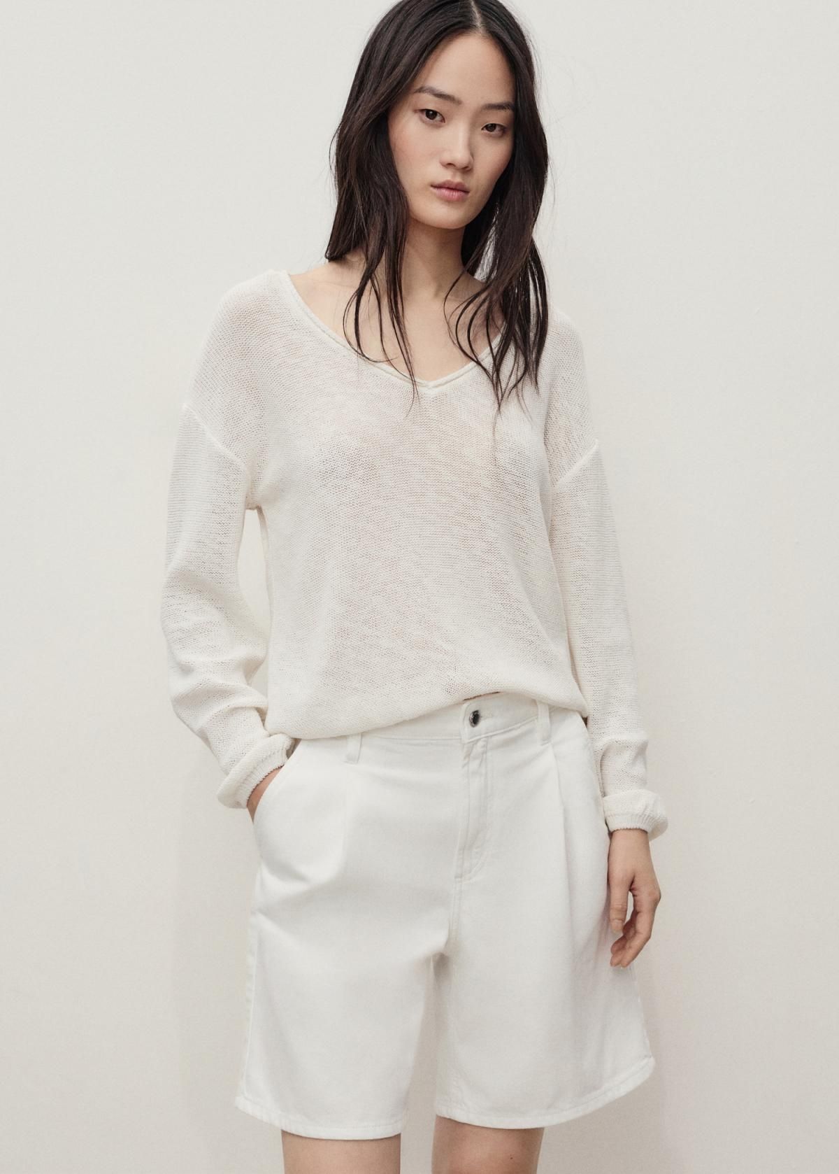 망고 화이트 데님 미디움웨이스트 핀턱 반바지 17051189 BLANCO ROTO - 상세 이미지 2