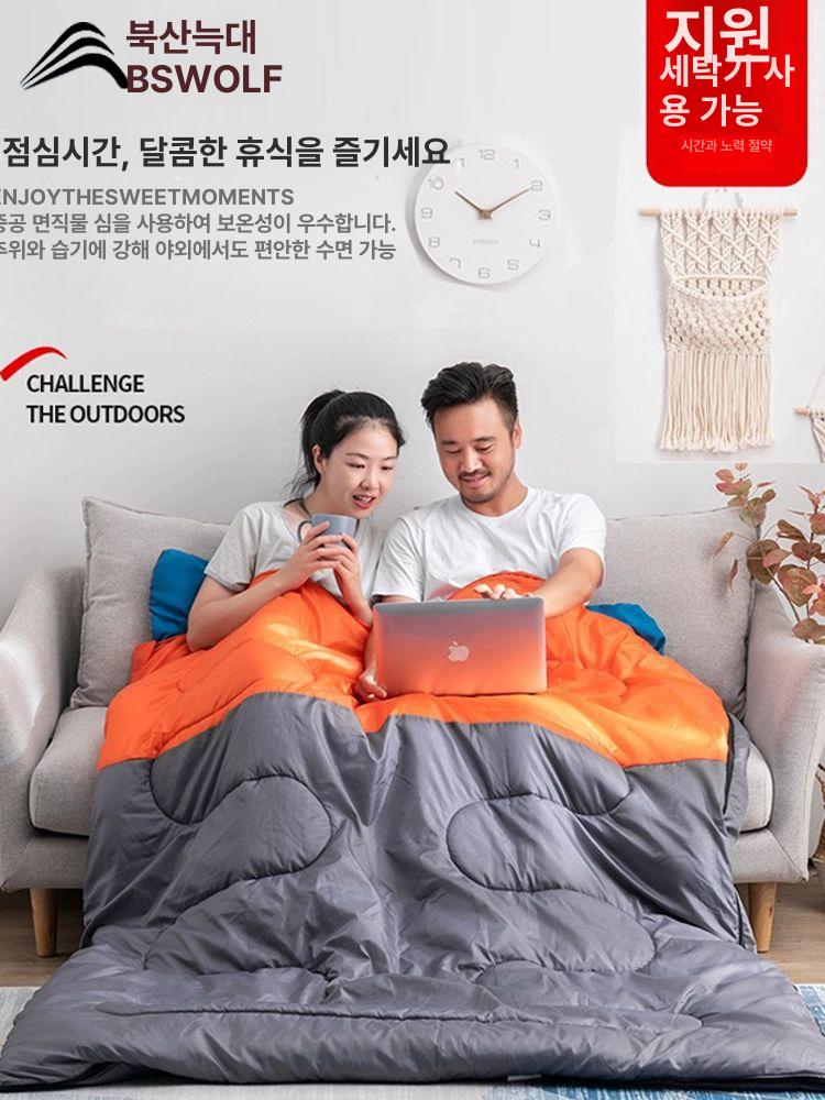 동계 침낭 빅사이즈 여행 텐트이불 슬리핑 이불 차박 경량 플리스 보온 군용 야외 침남 여름용 2.2kg자작나무브라운 2개 - 상세 이미지 2