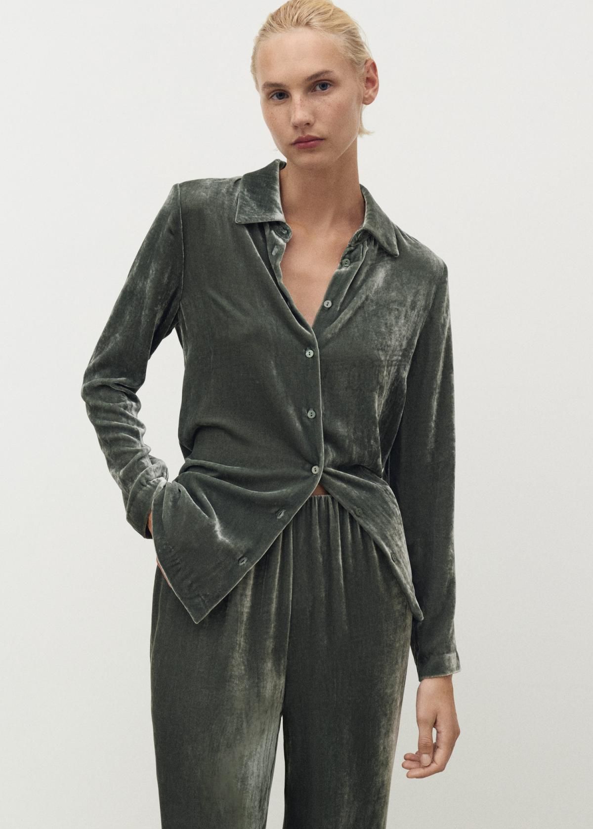 망고 벨벳 테크니컬 와이드 팬츠 17014114 VERDE - 상세 이미지 4