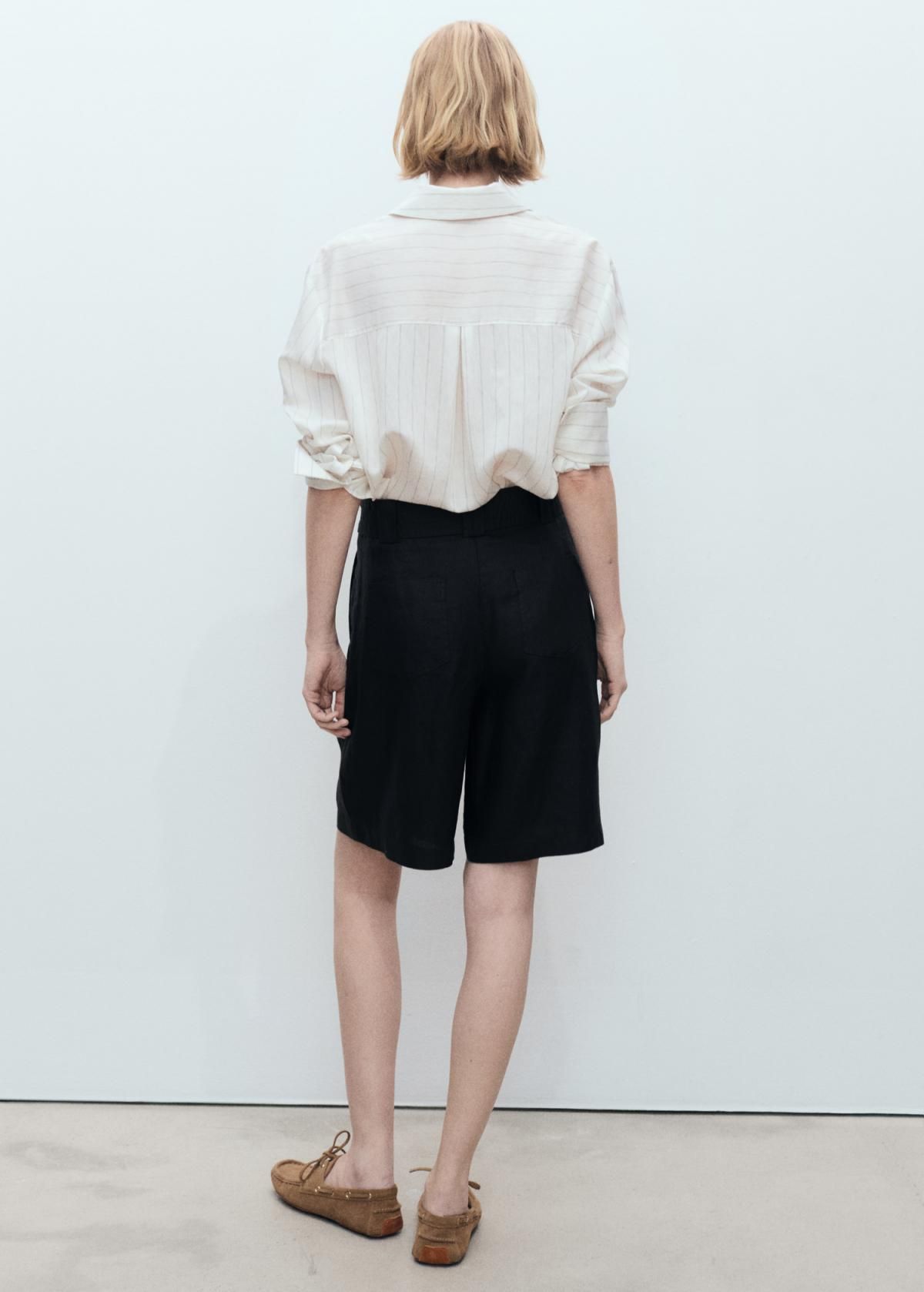 망고 린넨 하이엔드 벨트 버뮤다 팬츠 87058265 NEGRO - 상세 이미지 4