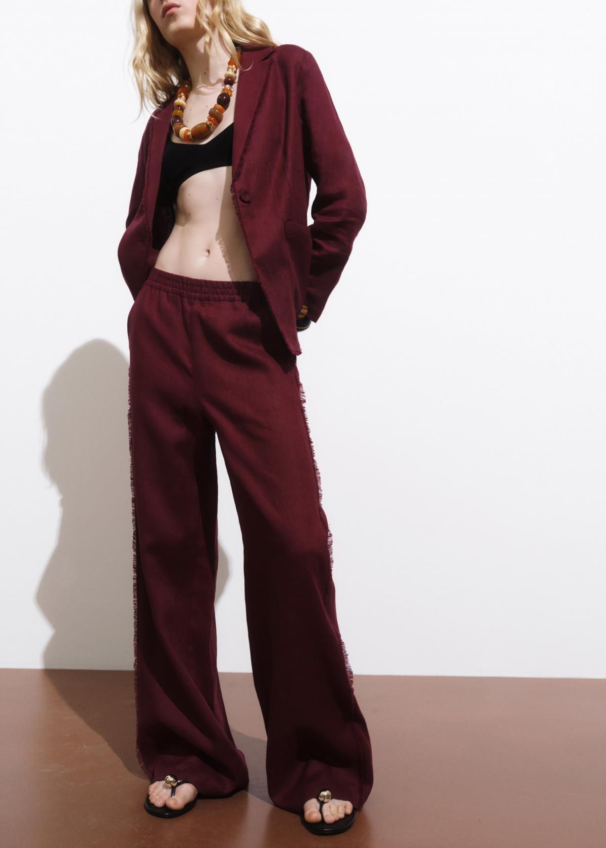 망고 린넨 스트레이트 와이드 팬츠 17051215 VINO - 상세 이미지 2