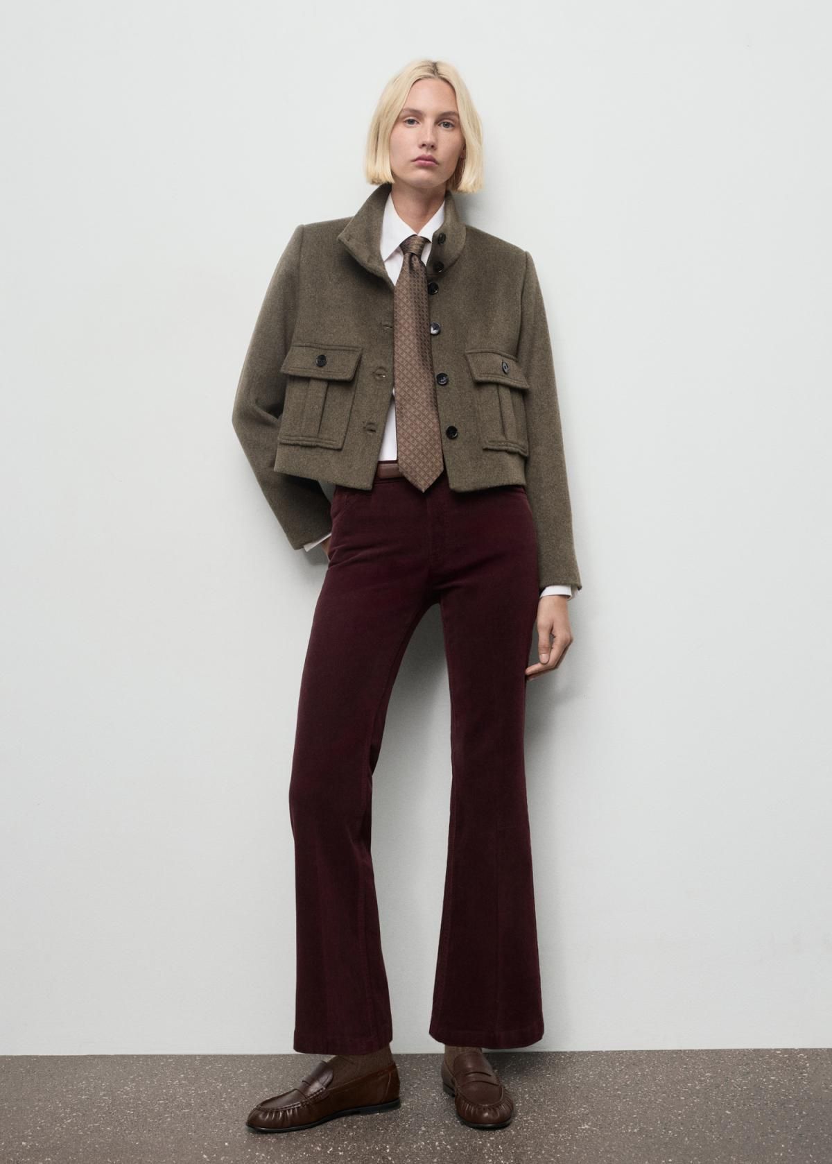 망고 트렌디 미드웨이스트 버건디 코듀로이 플레어 팬츠 17027773 CHOCOLATE - 상세 이미지 2