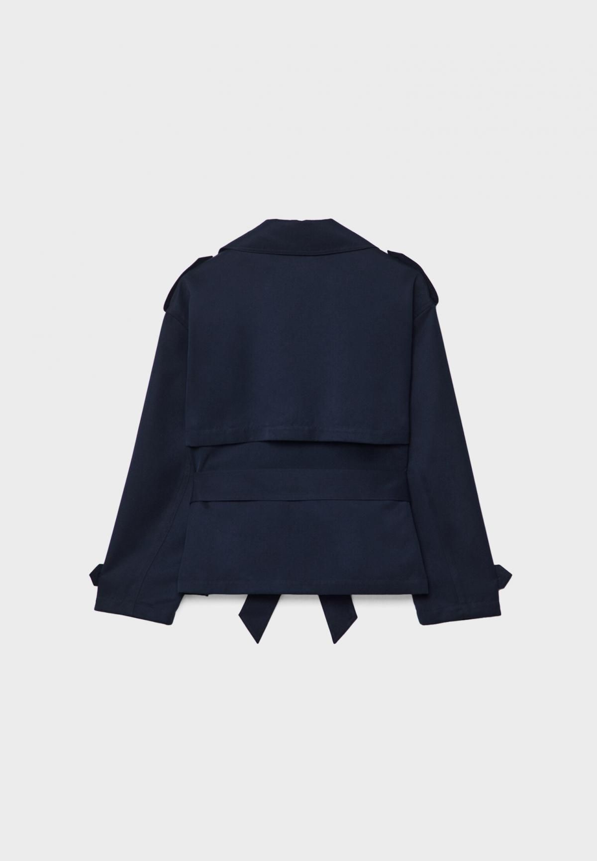 스트라디바리우스 트렌디 네이비 더블버튼 숏 트렌치코트 벨트 1728/471 NAVY BLUE - 상세 이미지 3