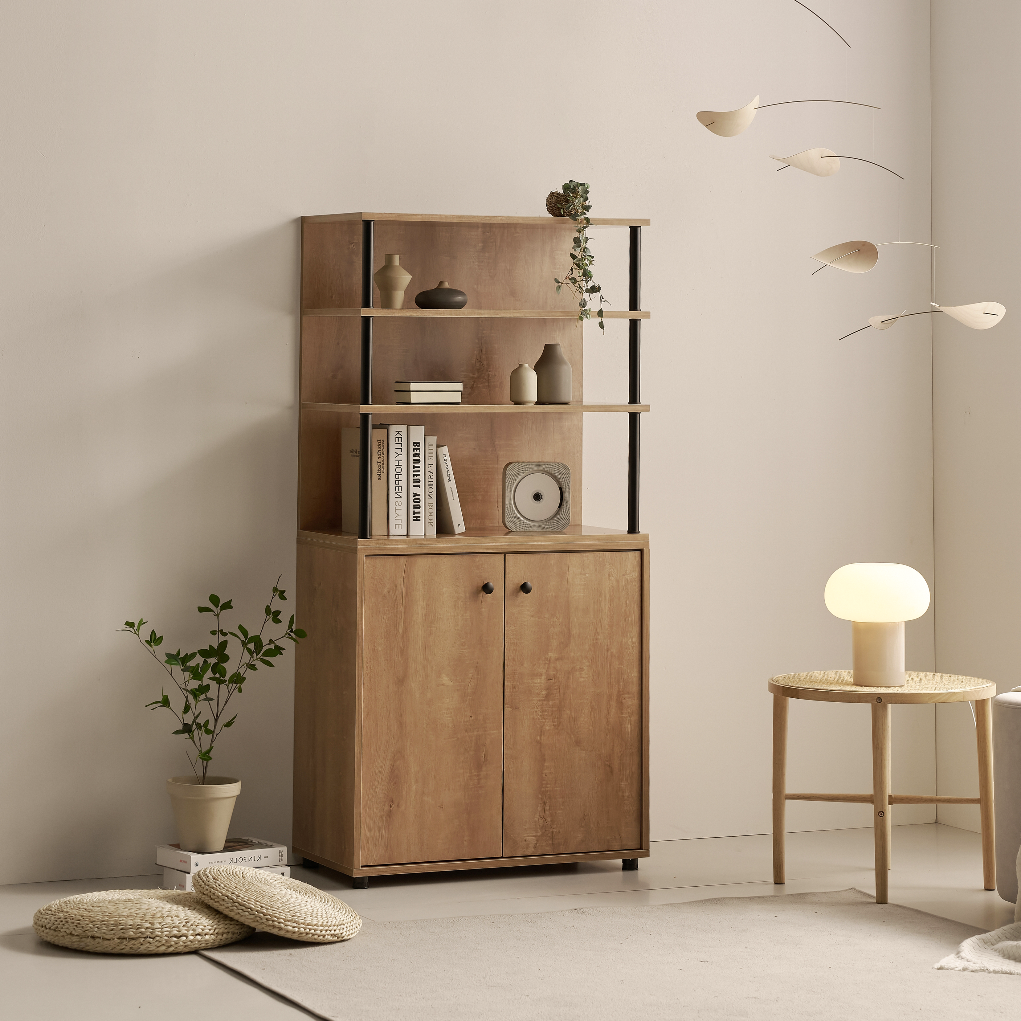 세렌 홈카페장 홈바장 인테리어 식기장 주방보조수납장 그릇장식장 800x400x1600mm, 5단, 오크 - 상세 이미지 2