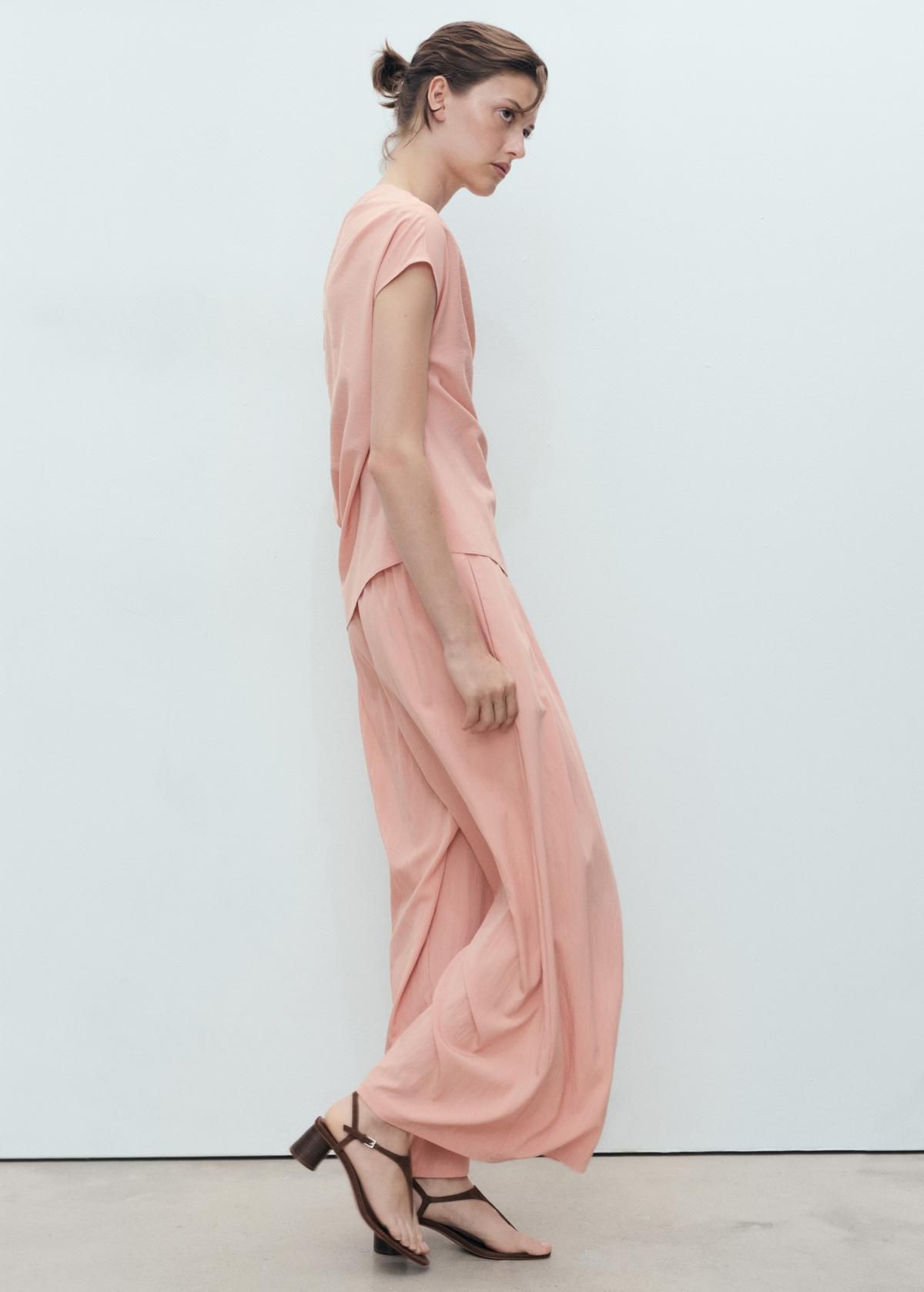 망고 페미닌 크롭 팔라조 와이드 팬츠 핀턱 밴딩 17091152 ROSA - 상세 이미지 5