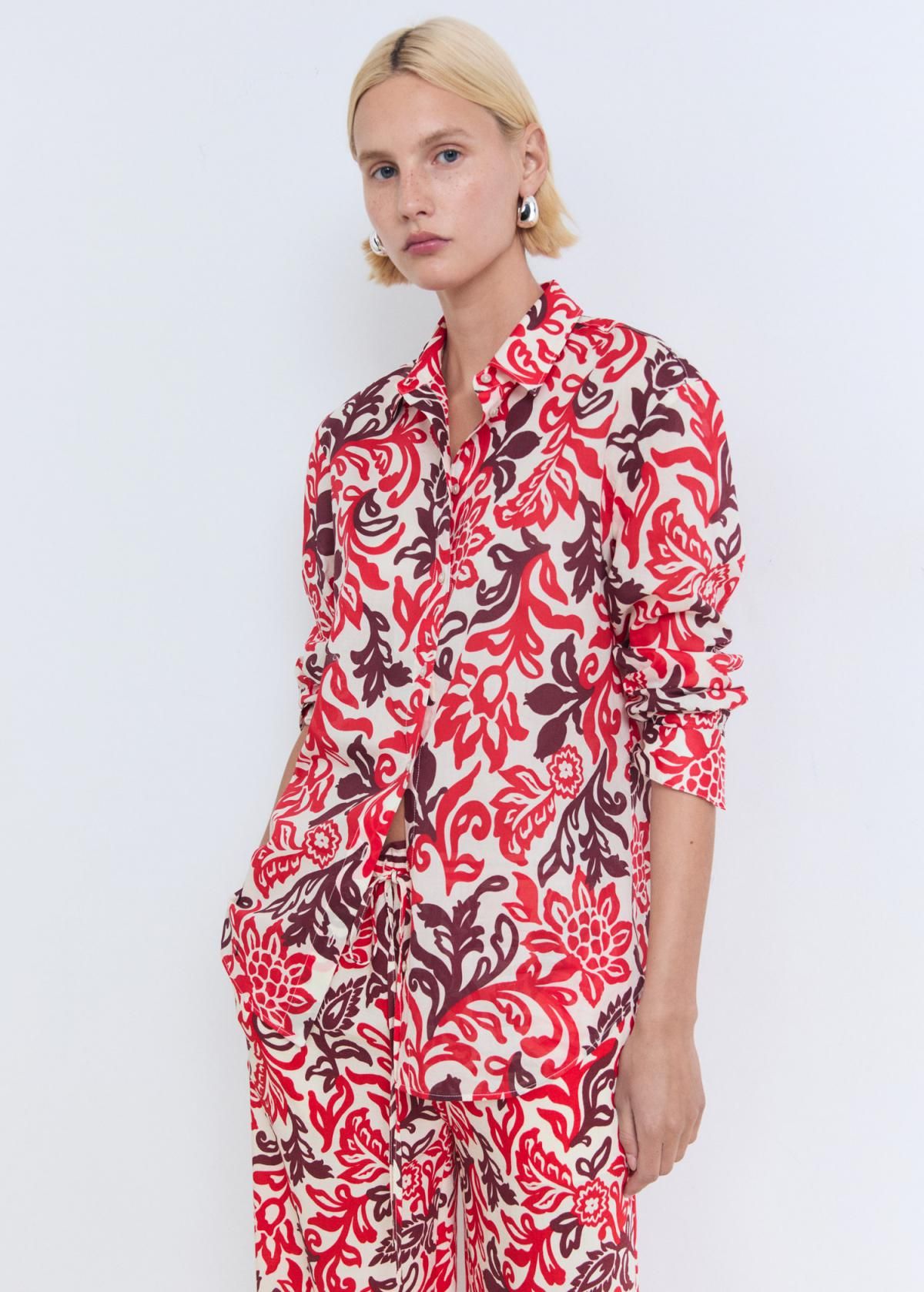 망고 플로럴 패턴 와이드 팬츠 17041187 BLANCO ROTO - 상세 이미지 2