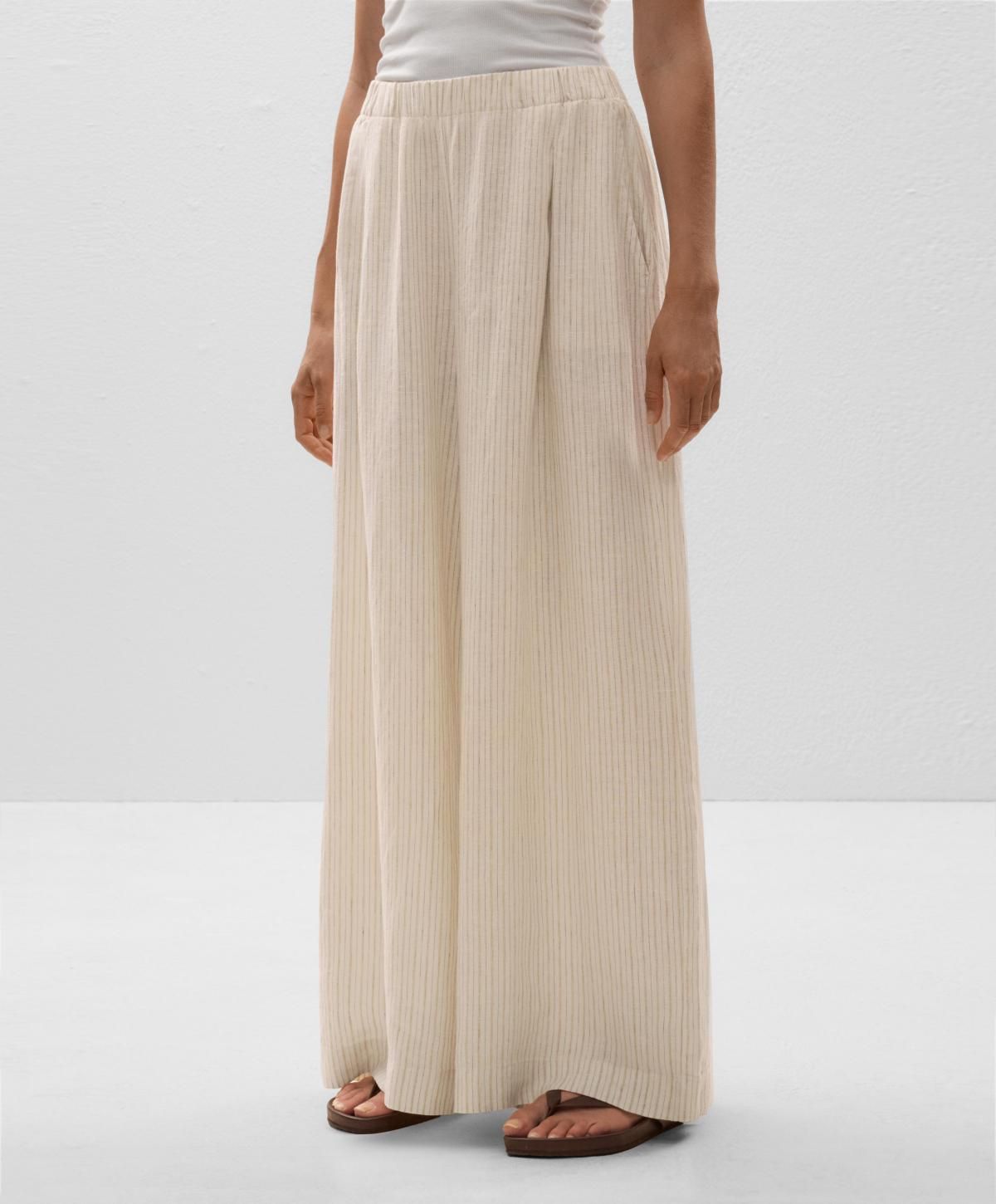 오이쇼 린넨 스트라이프 와이드 팬츠 3364/873 PALEECRU - 상품 이미지