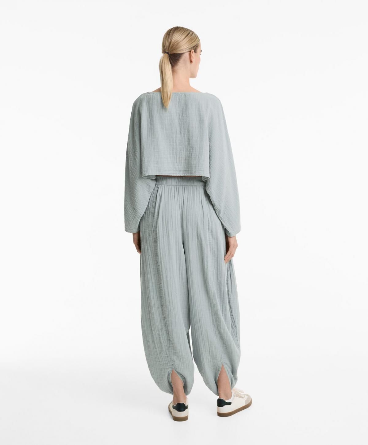 오이쇼 미니멀 와이드 배기 100 코튼 쉬폰 벌룬 팬츠 3371/873 WASHEDGREYBLUE 이미지 7