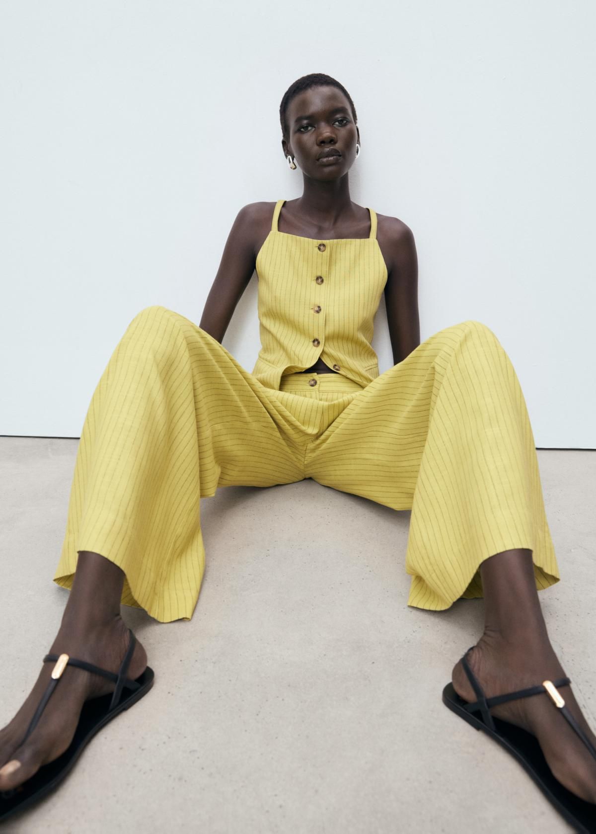 망고 린넨라이오셀 스트라이프 하이웨이스트 와이드 팬츠 17052905 LIMA - 상세 이미지 5